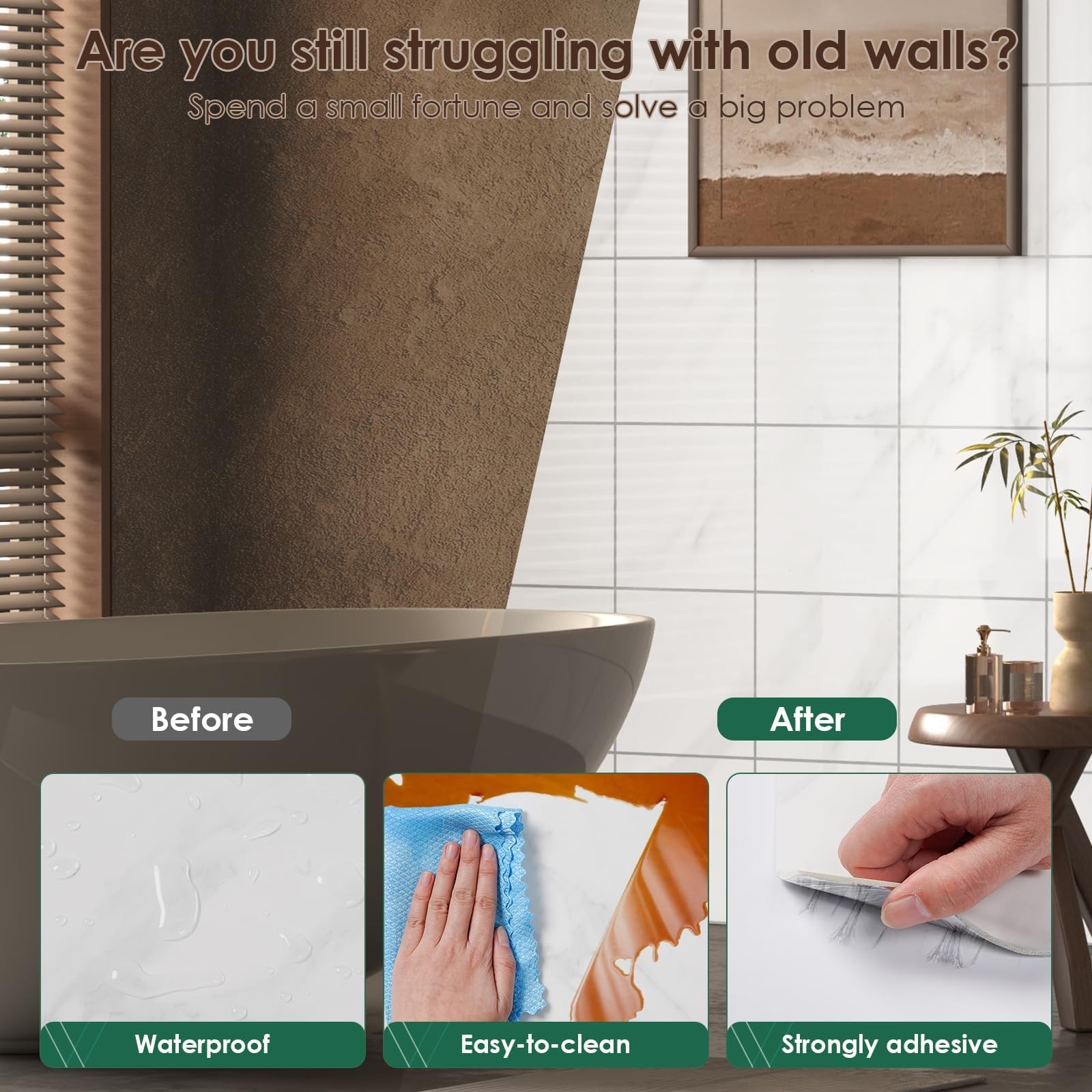 20 Sheets White Peel Stick Backsplash Tiles 12×12 Inch PVC Adhesive Wall Panel