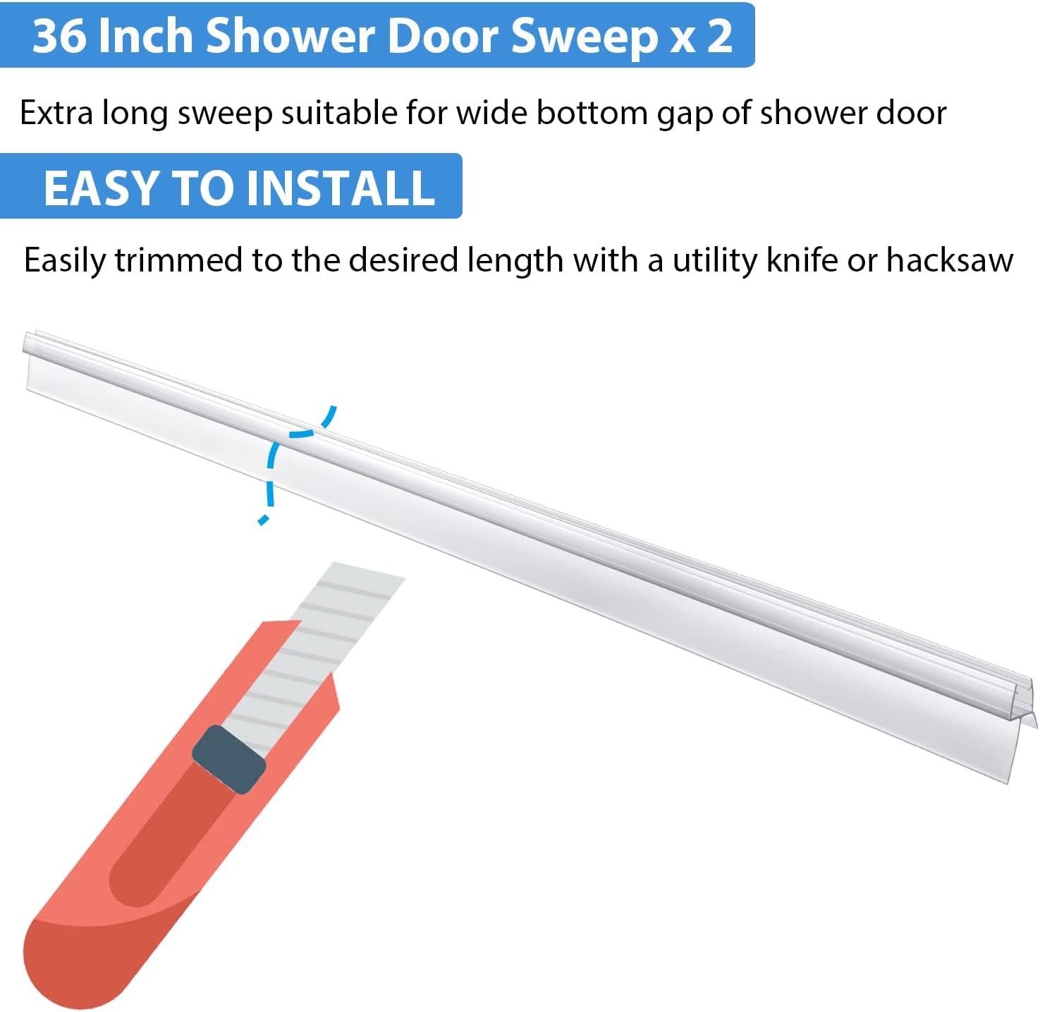 2-Pack Butecare Frameless Shower Door Bottom Ex sweep -3/8'', Clear
