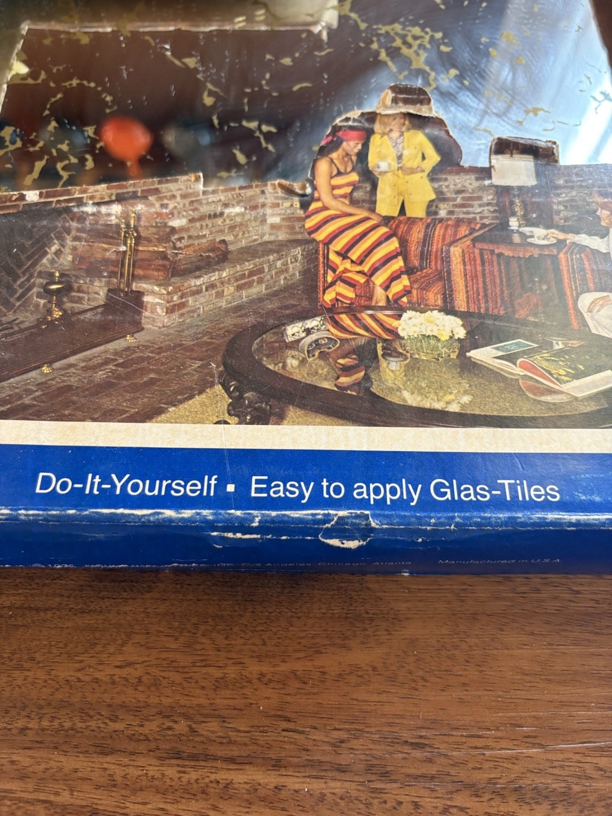 Hoyne Glas-Tile Box of Six 12″ x 12 Antique Gold Marble Mirror Tiles 70’s Nos