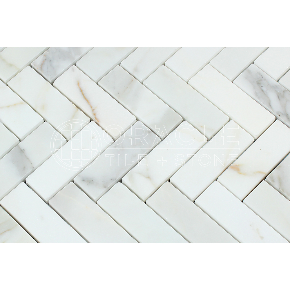 Calacatta Gold (Italian Calcutta) Marble 1 X 3 Herringbone Mosaic Tile