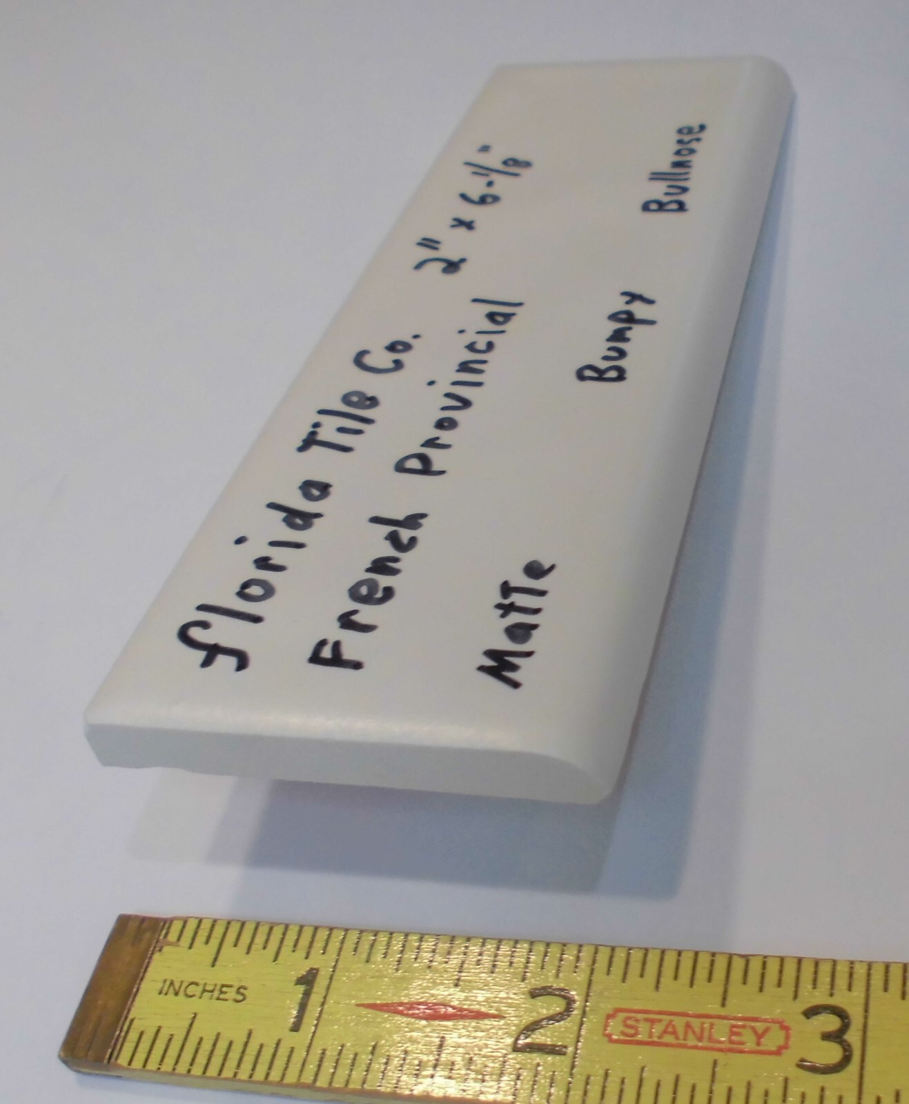 1 pc. French Provincial – very light tan: Bullnose Ceramic Tile by Florida Co.
