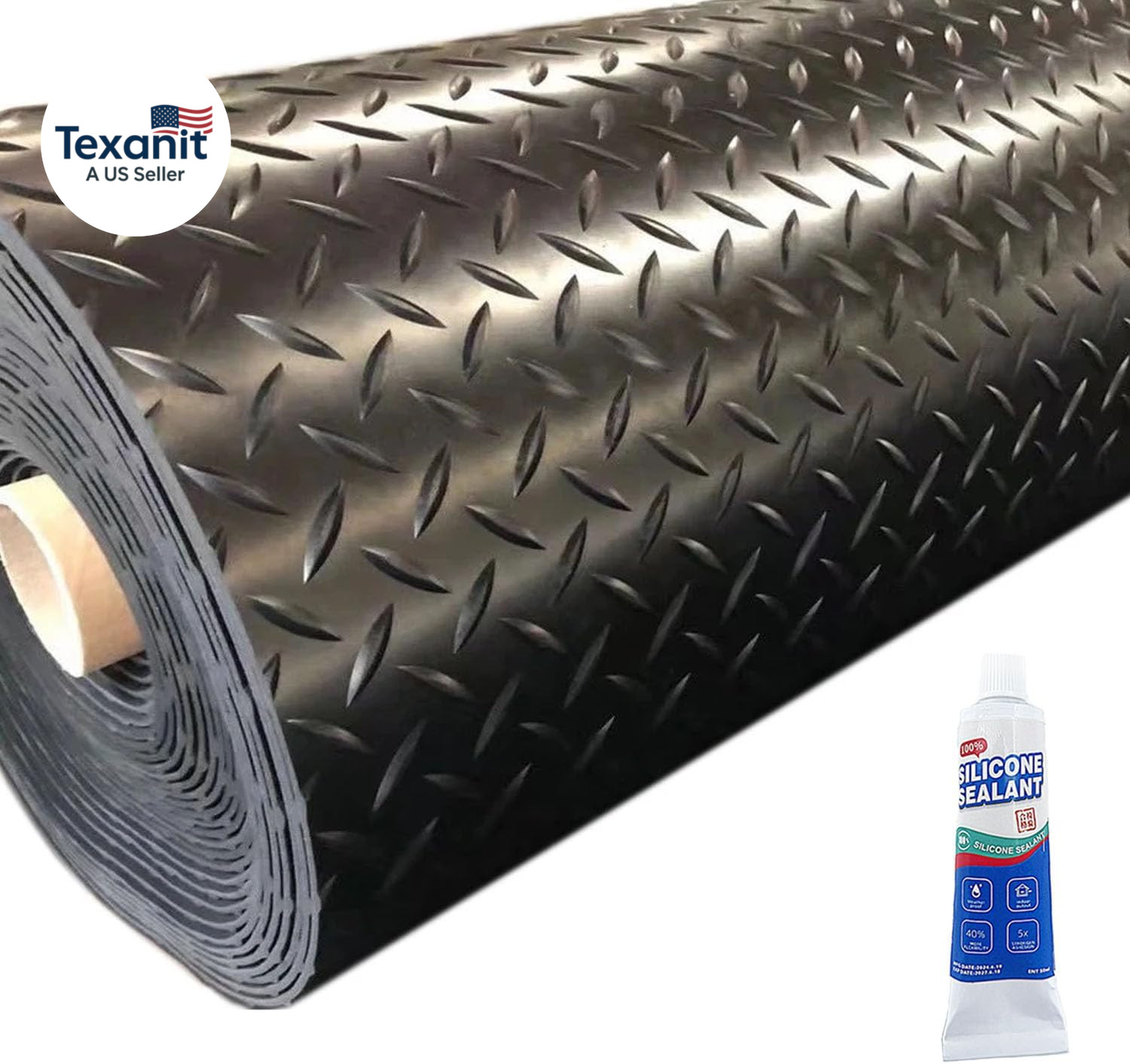 Heavy Duty Diamond-Plate Rubber Flooring Roll 4X6 FT, Multi-Purpose Waterproof A