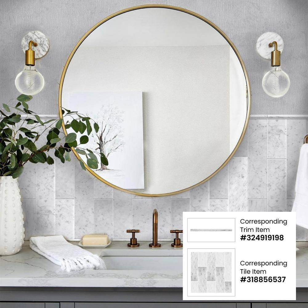 Grandis 0.8 In. X 12 In. Pearl White Marble Honed Pencil Liner Tile Trim (0.667