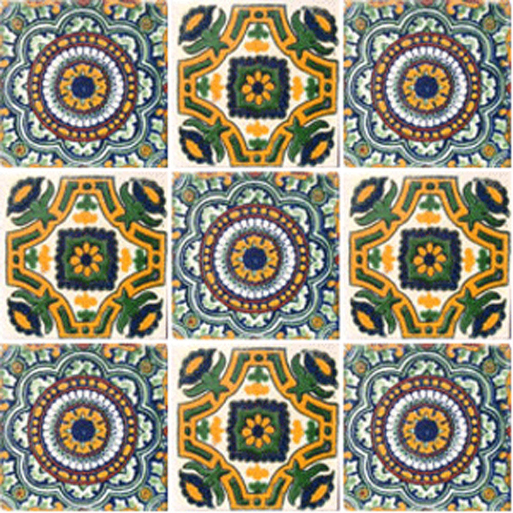 SET #085) With NINE Mexican Tiles Ceramic Clay Handcrafted Mexico