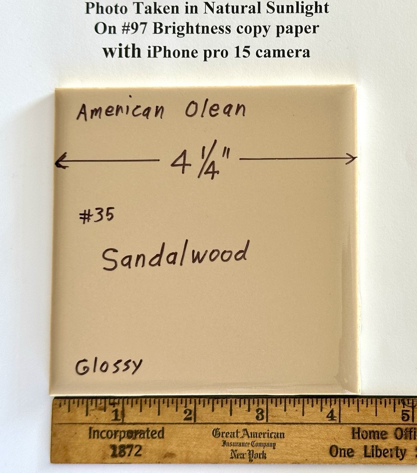 1 pc. Sandalwood by American Olean Co. #35, 4-1/4″ Light Brown, New Old Stock