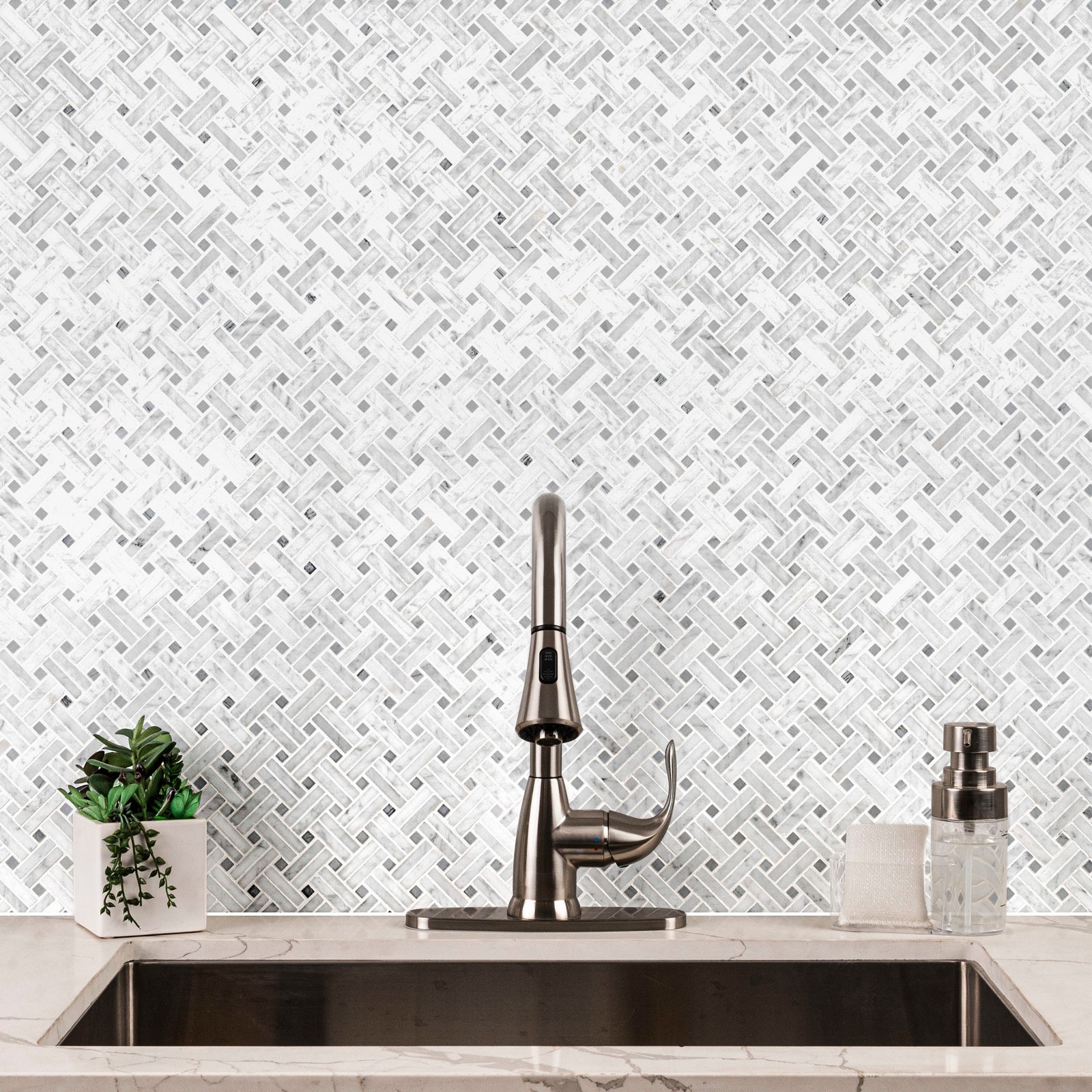 Ackland AKM-S-12X12WVP-CA 12″ x 12″ Marble Basketweave Wall – White
