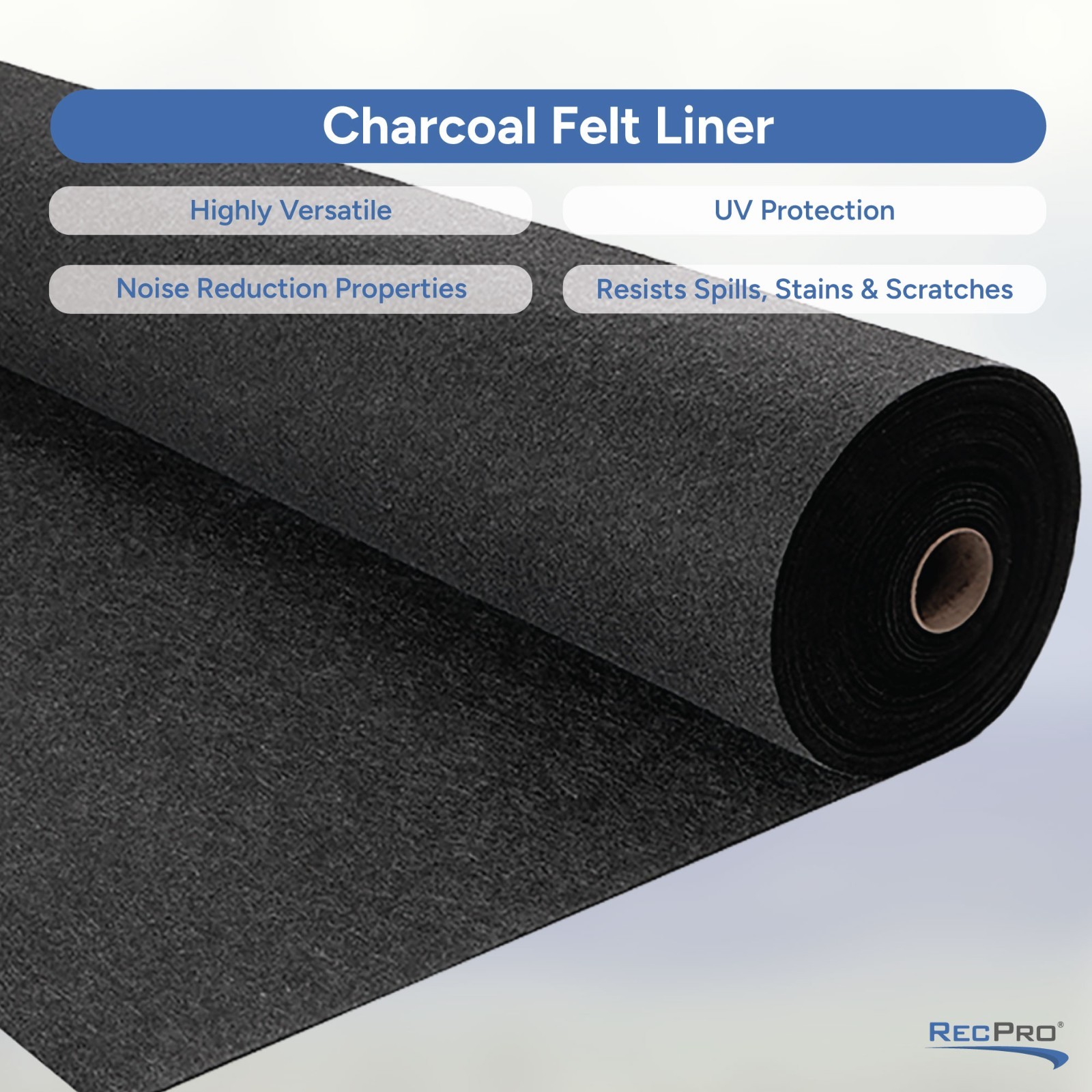 RecPro 8′ Charcoal Felt Liner Roll | 3mm Anti-Slip RV Boat Carpet