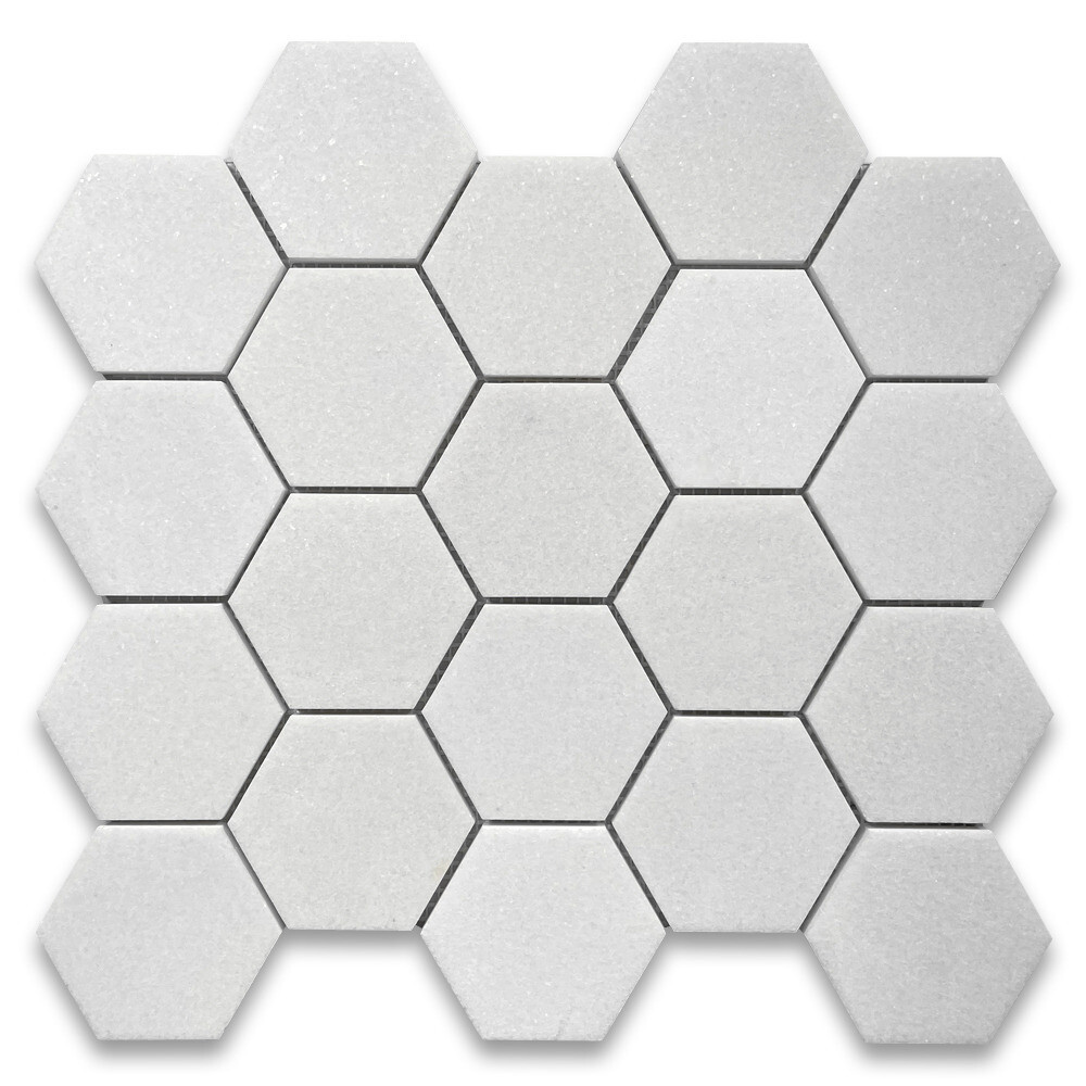 T33XP Thassos White Marble Hexagon Mosaic Tile 3 inch Polished