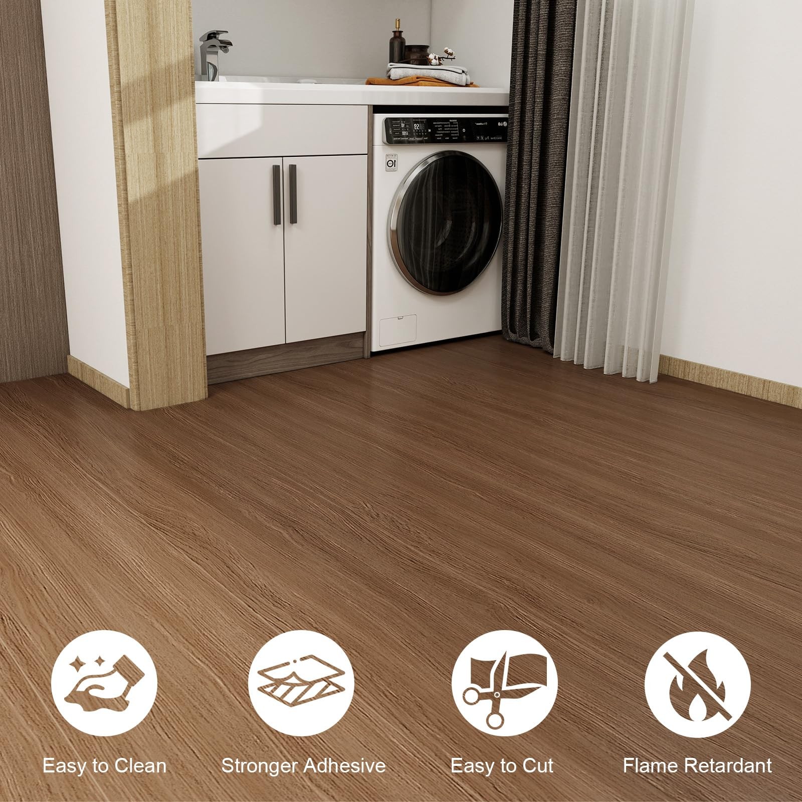 Wood Grain Vinyl Flooring Roll Thicken Peel and Stick Floor Tiles Self-Adhesi…