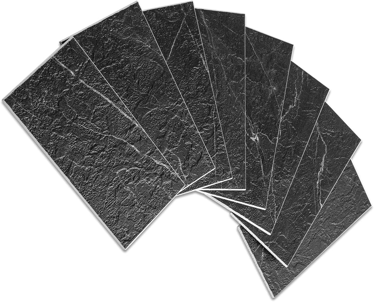 100 Piece Black Slate Peel & Stick Backsplash Wall Tiles 3″ x 6″ PVC Faux Stone