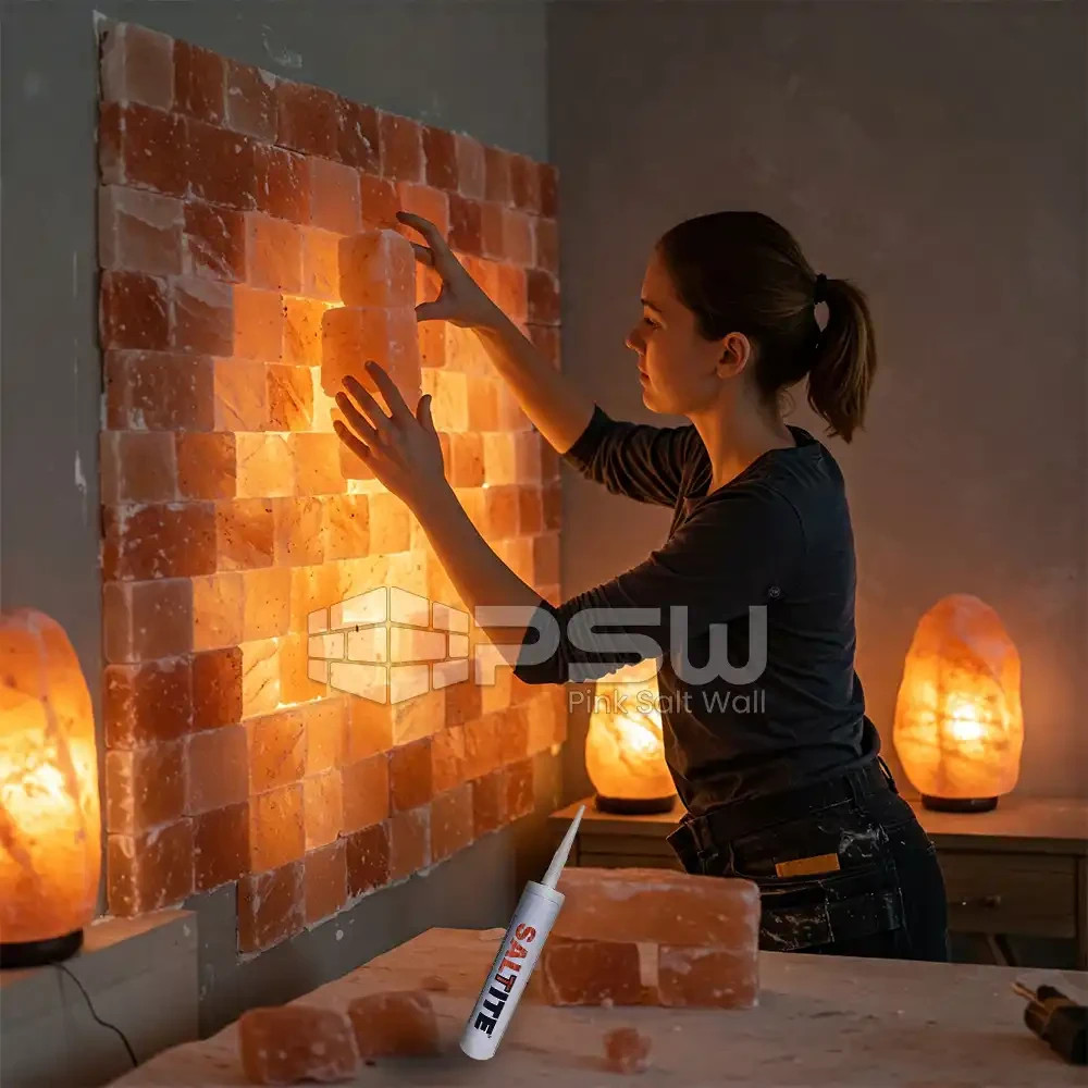 50 Himalayan Salt Tiles 8x4x1 + 2 Glue | Spa Wall Bricks Affordable Panel