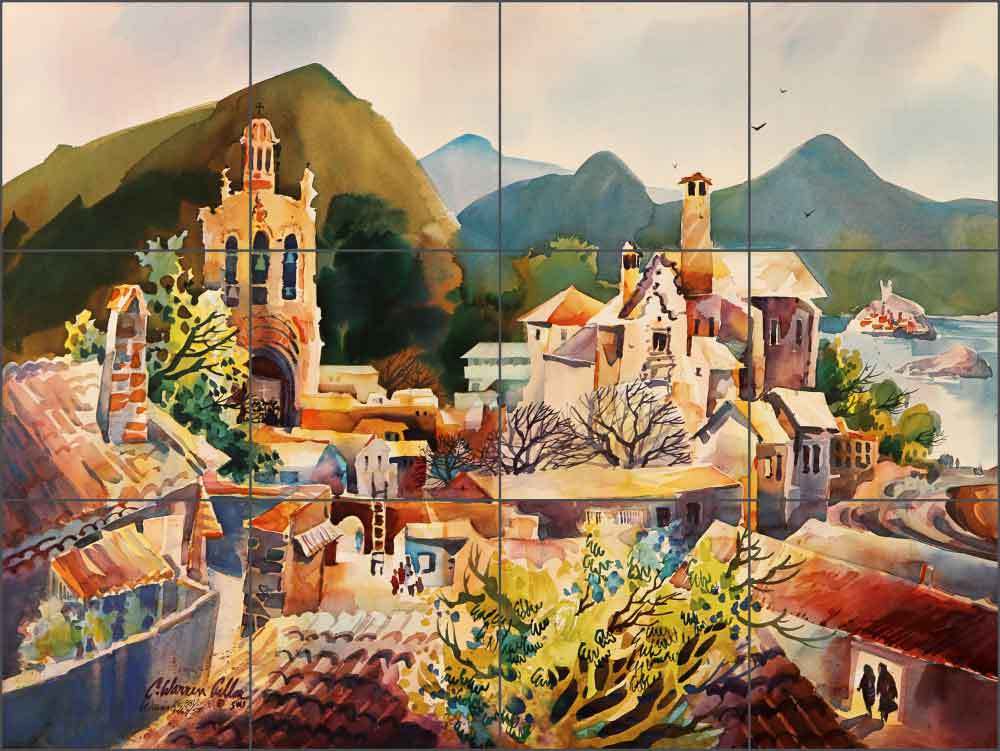 Ceramic Tile Mural Backsplash Cullar Southwest Mexican Village Art WC117