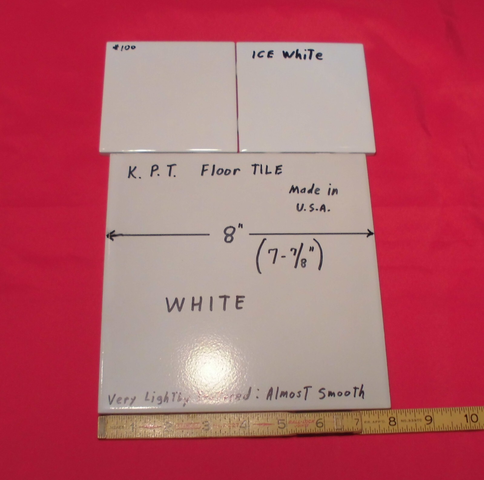 1 pc. Bright White Ceramic Floor Tile: 8″ X 8″ Smooth, Made USA by K.P.T. NEW