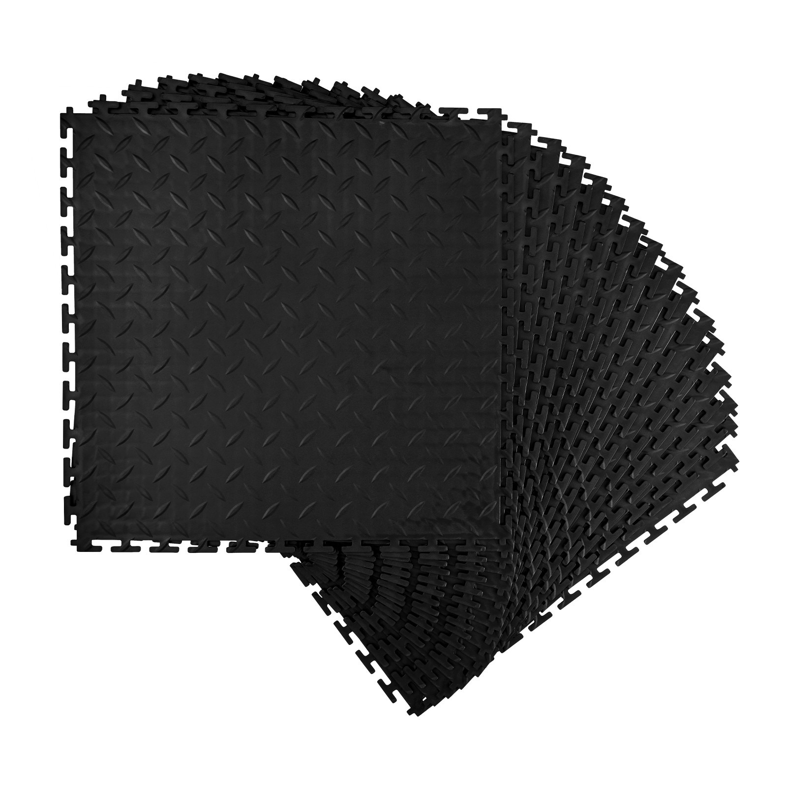 Uimoso Interlocking Garage Floor Tiles, 16 Pack, 20.2×20.2×0.2 in, Black PVC