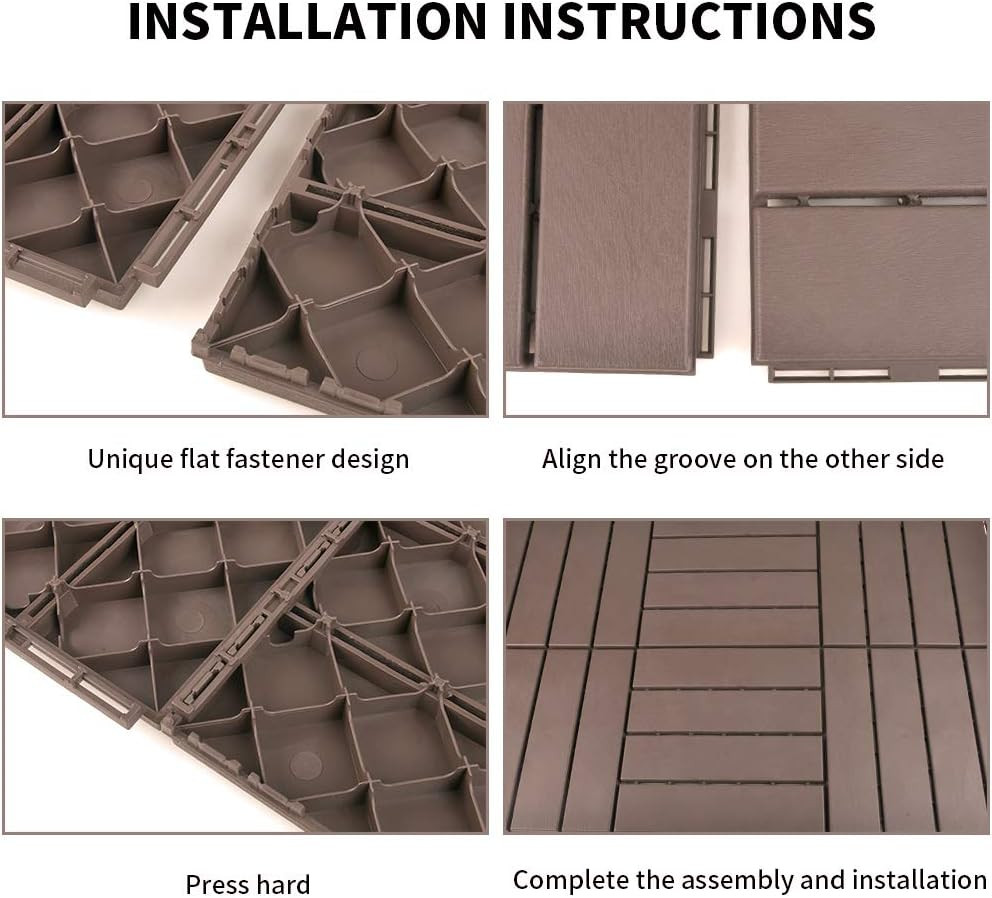 Dark Brown Interlocking Patio Deck Tiles – 12×12 Inch, 27 Pack