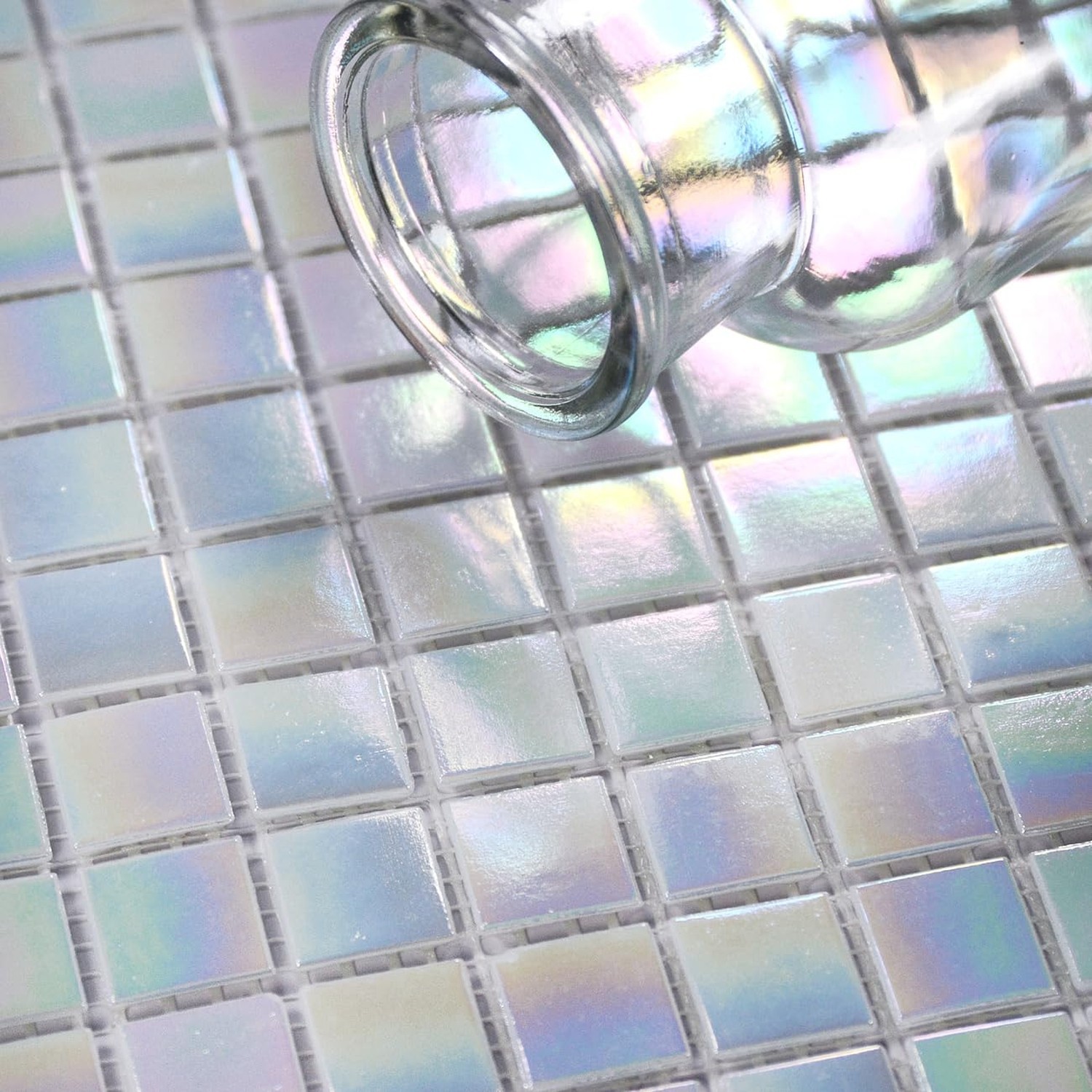 11.5sq.ft Iridescent White Glass Mosaic Tile for Bathroom, Pool, Backsplash |…