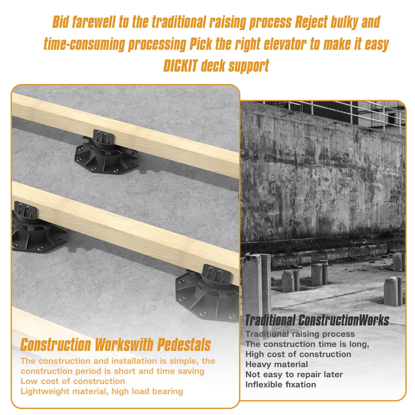 24Pack Adjustable Deck Support Pedestals, 1.18″–2.36″ 30–60 mm, for 2×4 & 2×6…