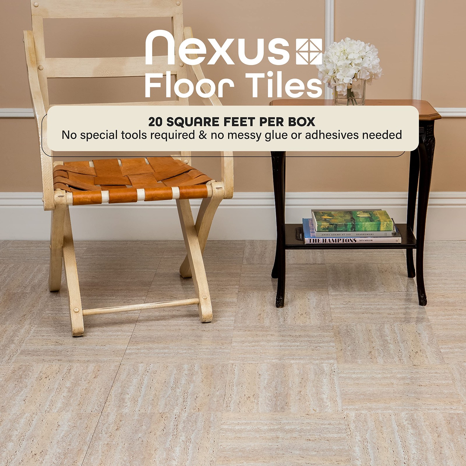 Nexus Self Adhesive 12-Inch Vinyl Floor Tiles, 20 20 Travatine Marble