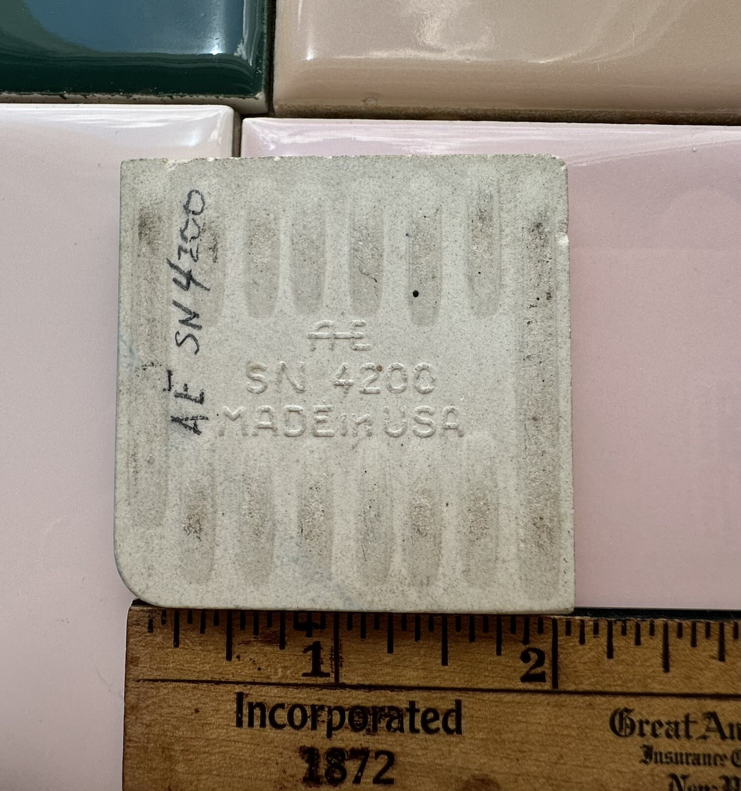 Dark Blue: 2″ X 2″ X 5/16″ Ceramic Surface Bullnose Corner Tile, made 1950’s