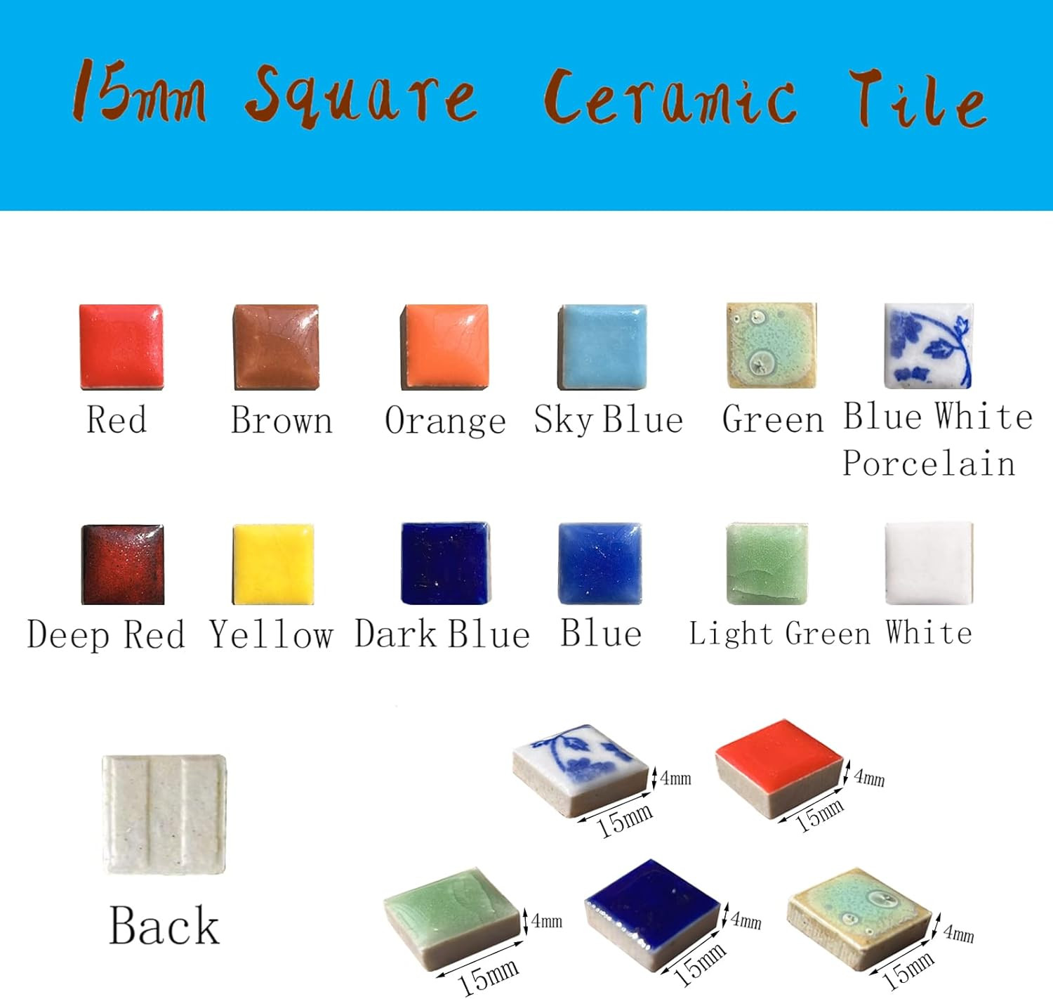 15mm Blue White Mini Ceramic Floor Tile Mosaic Tiles for Crafts, Colorful Cer…