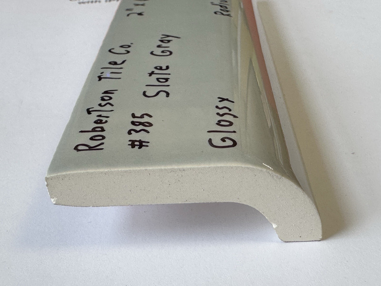 1 pc. Vintage *Slate Gray* Ceramic Tile; 2″ X 6″ Radius Bullnose: by Robertson