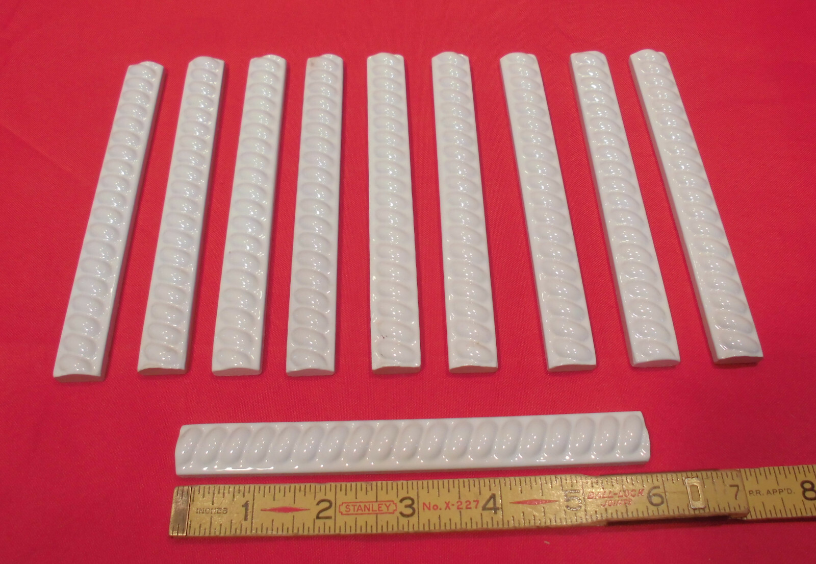 10 pcs. *Gloss White* Vintage Ceramic Liner-Pencil-Sizzle Tiles: 5/8″ X 6″ NOS
