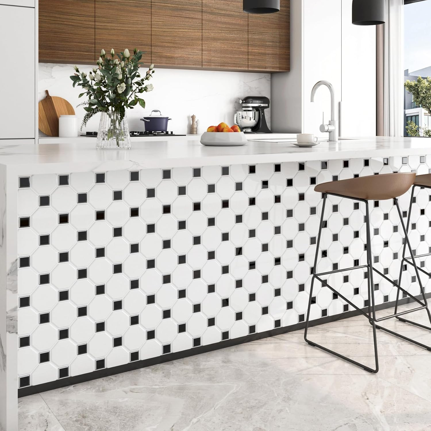 30 Pcs White Hexagon Peel and Stick Backsplash Tiles for Kitchen & Bath