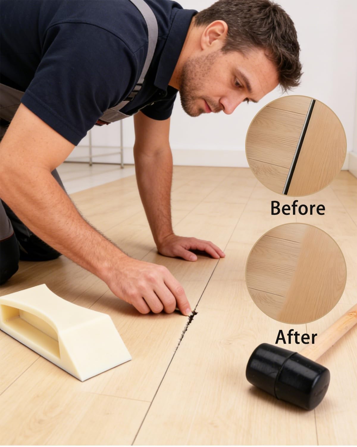 Floor Gap Fixer Tool Kit with Rubber Mallet & Nylon Tapping Block, Flooring I…
