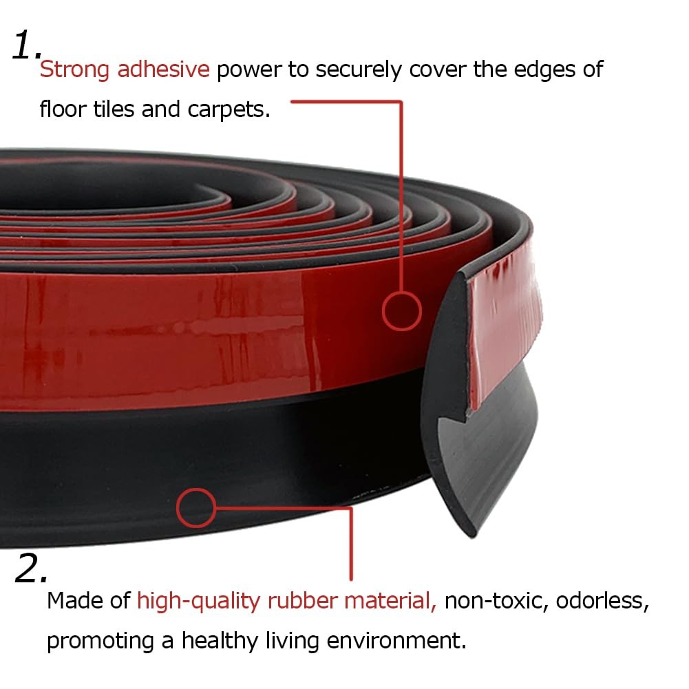 Aroilder Carpet Floor Transition Strip 10Ft, Self-Adhesive 10Feet, Black