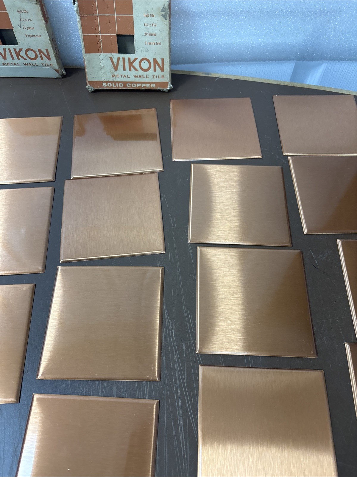 24 COPPER Square Tile 4 1/4” Square Vintage Smooth Brushed Kitchen Bathroom