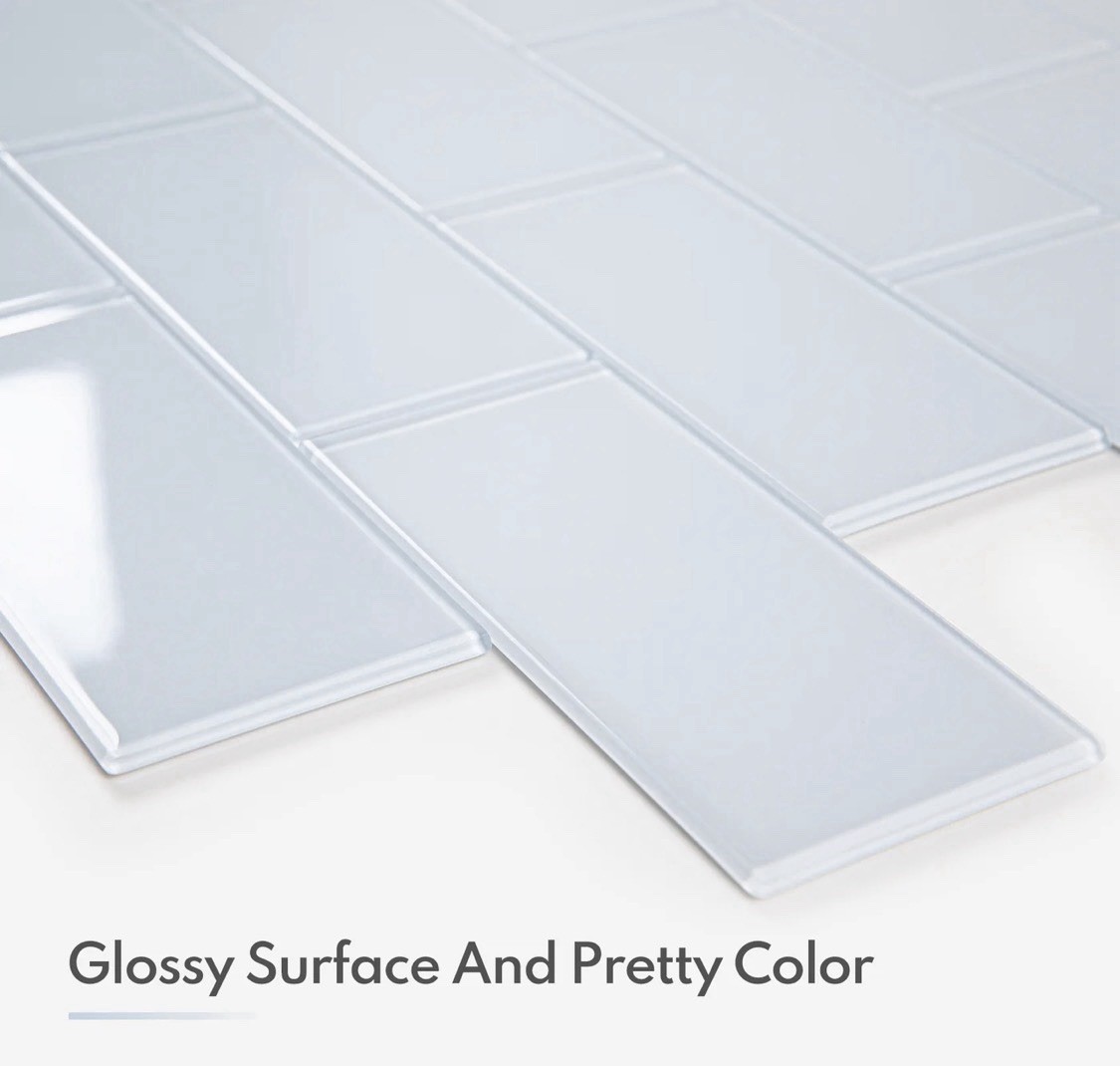 Peel Stick Glass Subway Tile 3×6 Ice Blue Backsplash 40 Pack 5 Sq Ft