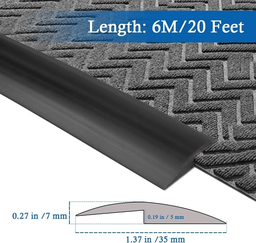 Durable PVC Floor Transition Strip – Easy Peel & Stick Installation, 20ft Black