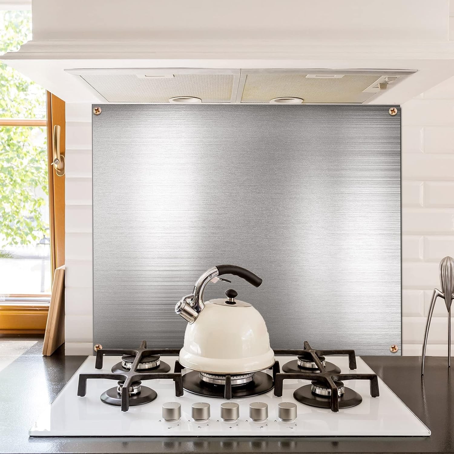 Pelopy 24 by 36 Inch Reversible Stainless Steel Backsplash Metal Silver