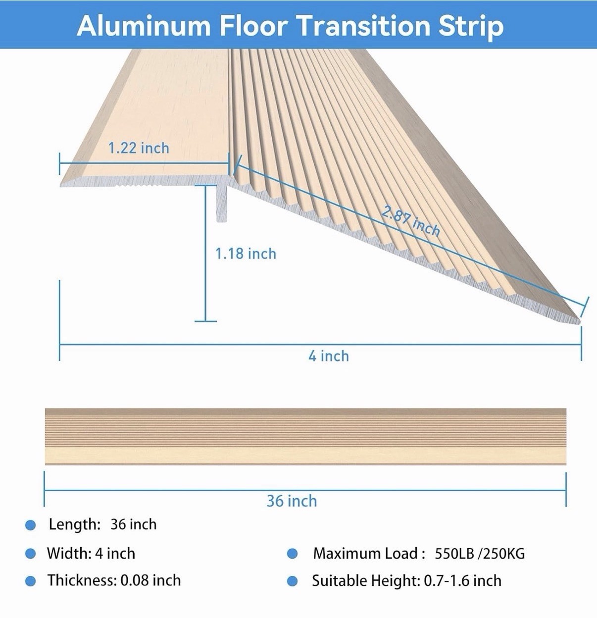 4 Inch Wide Aluminum Floor Transition Strip Wood to Tile, NEICAGNE 36 Inch Thres