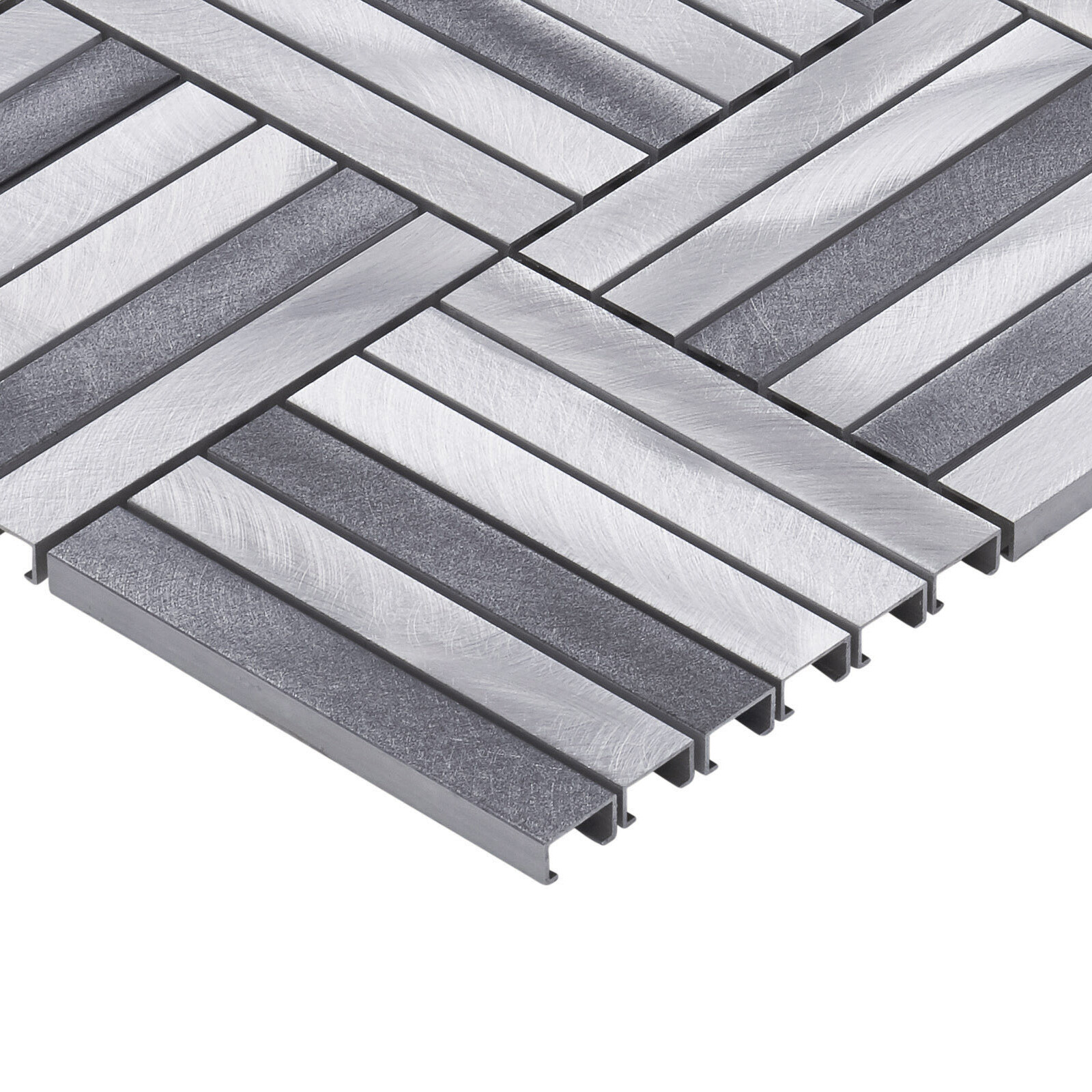 Gray Aluminum Metallic Basketweave Parquet Mosaic Tile Kitchen Wall Backsplash
