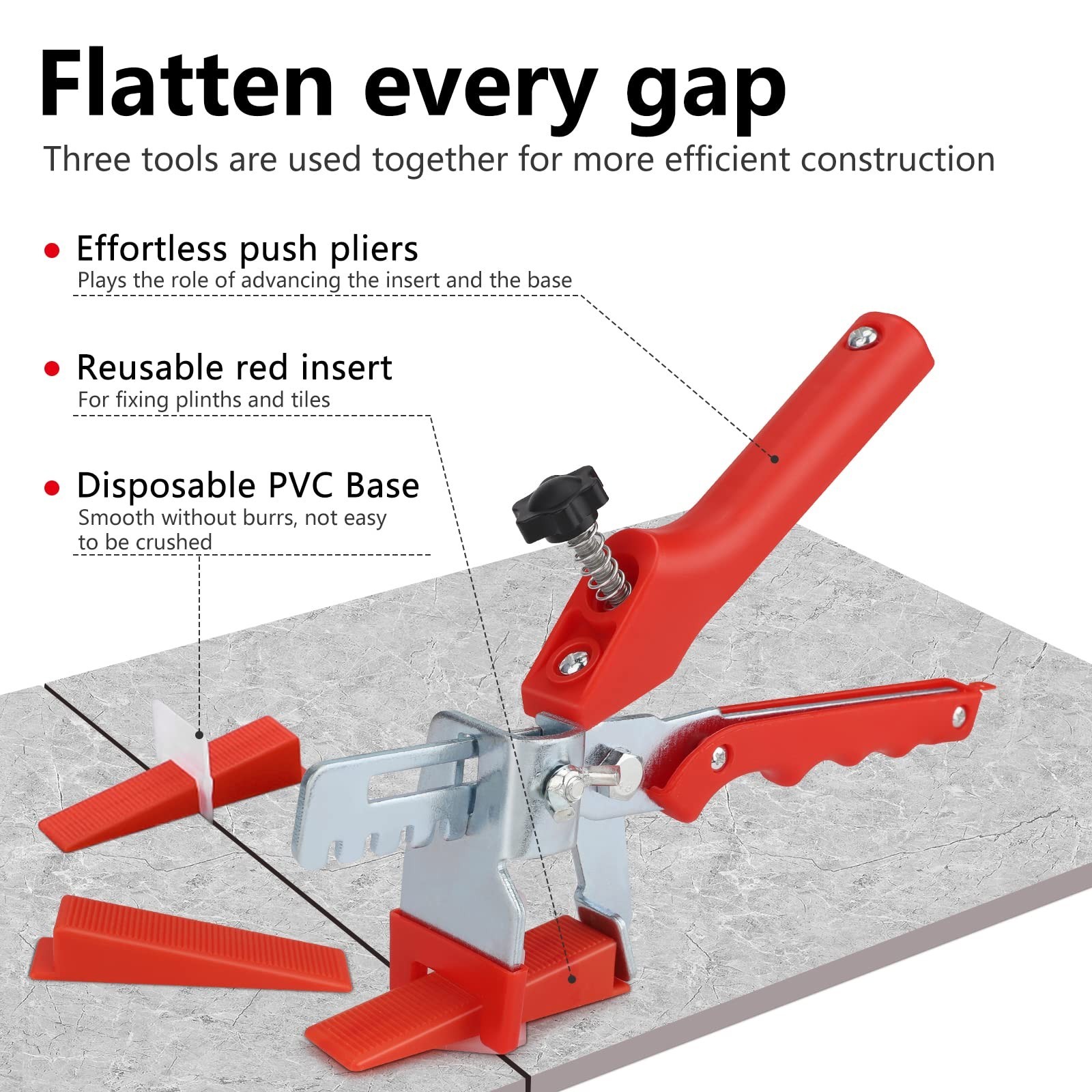 Tile leveling set: 1 pair of pliers, 100 pieces of 2mm spacers, 30 floor…