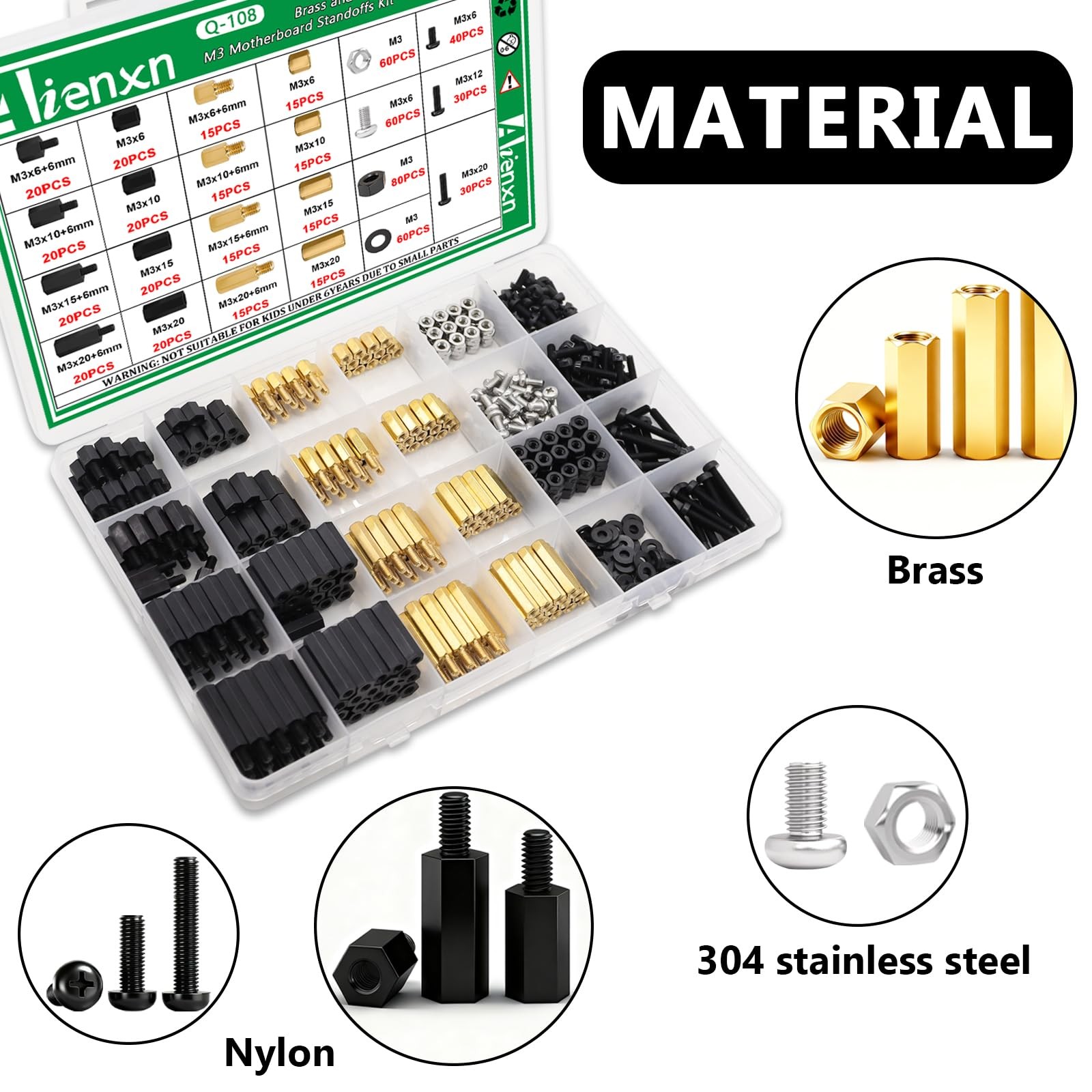 Aienxn 640PCS M3 Brass and Nylon Motherboard Standoffs 640PCS, Yellow & Black