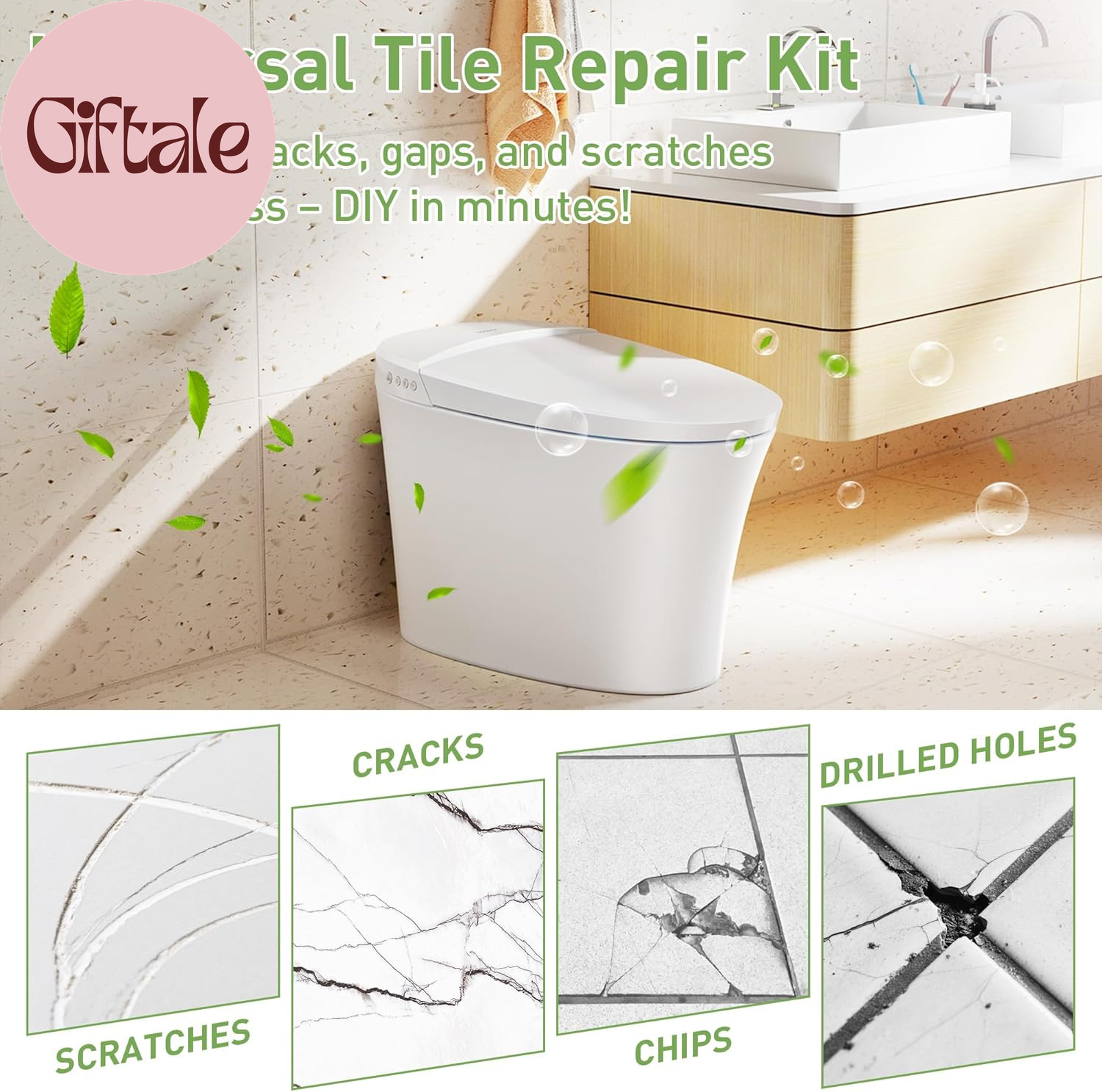 Surface Repair Kit for Tubs, Tiles, Countertops – Fixes Chips, Cracks, Scratches