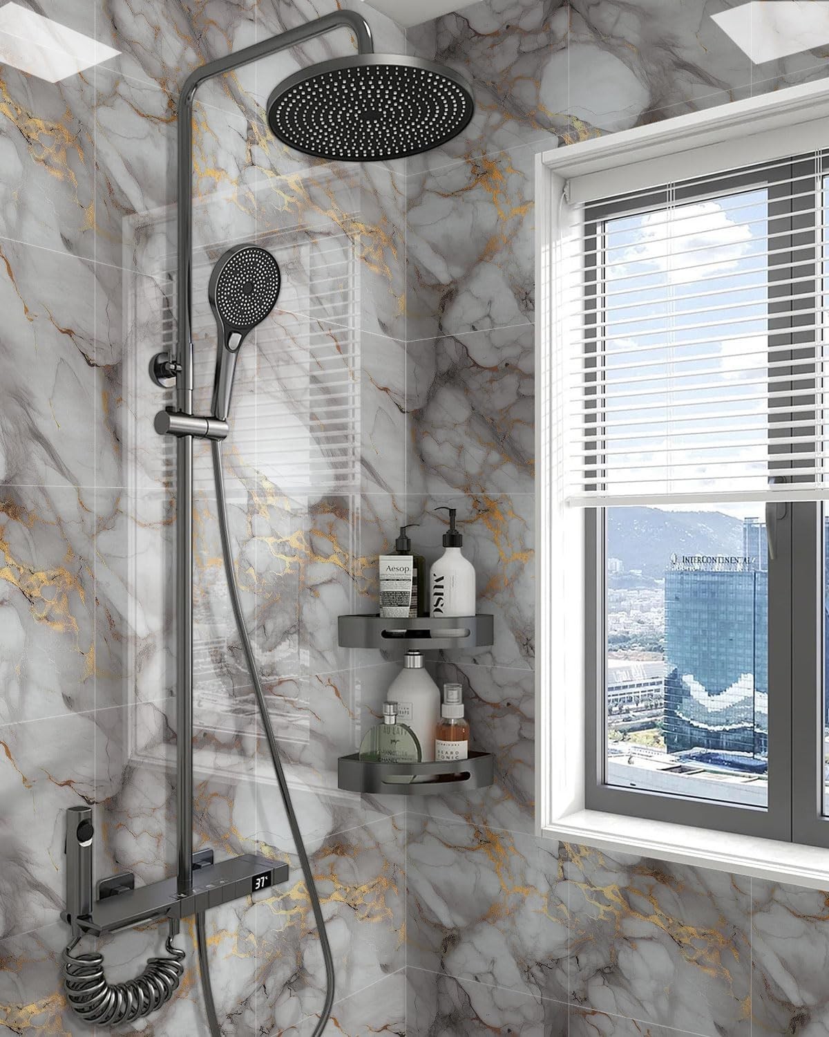 Self-Adhesive 11.8” Marble Wall Tiles – 20PC Waterproof PVC Panels in Gold