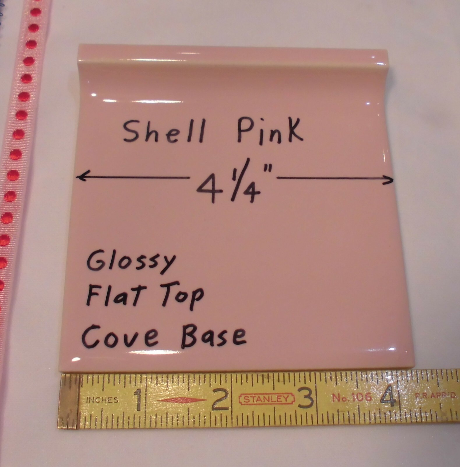 1 pc. Ceramic Cove-Base Tile *Shell Pink* 4-1/4″ Matches Robertson & Romany Co.