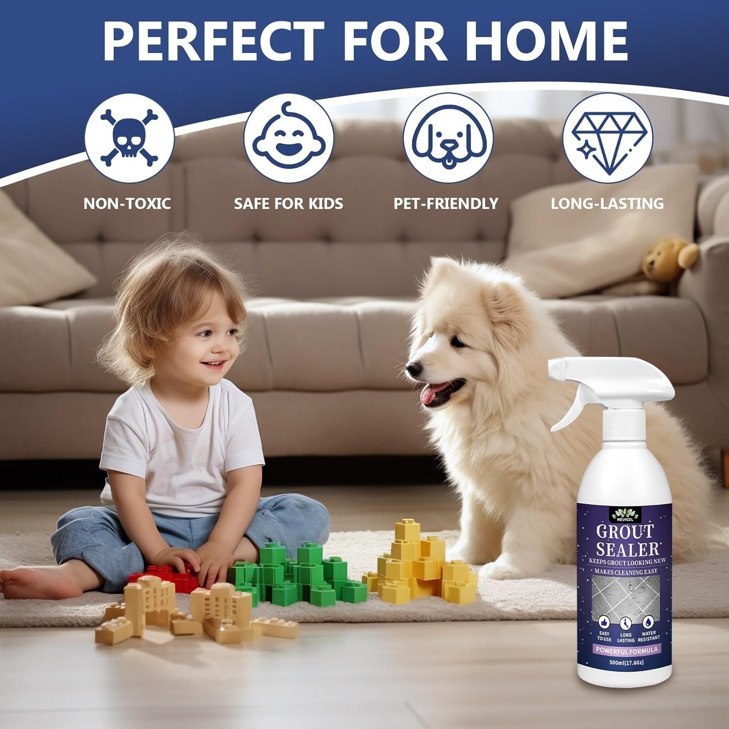 17.6 oz Non-Toxic Grout Sealer for Floors, Showers, Kitchens – Safe & Effective