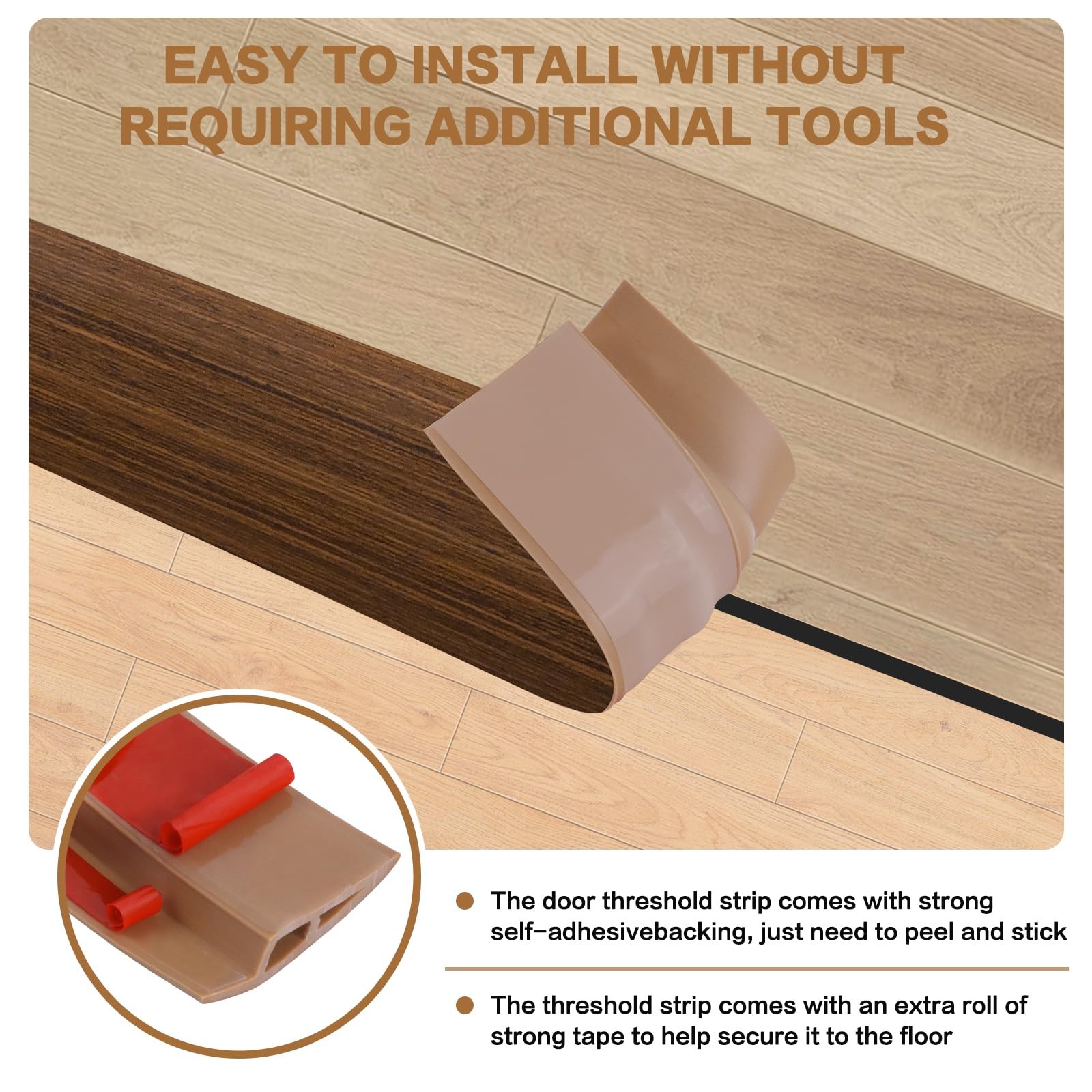 Floor Transition Strip Vinyl Door 1/5″ to 2/5″, 3.3Ft, Brown wood grain