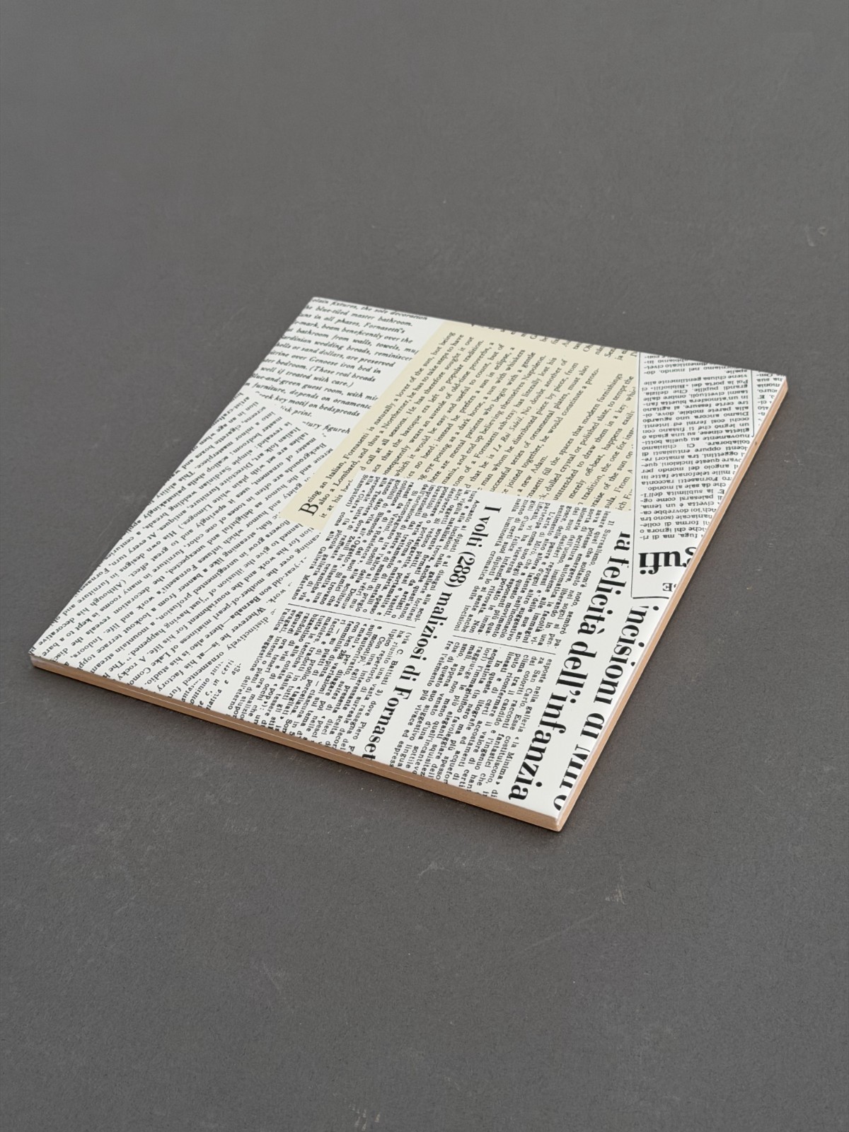 Fornasetti Newspaper & Butterfly Tile Pair 8×8 – Ceramica Bardelli Italy