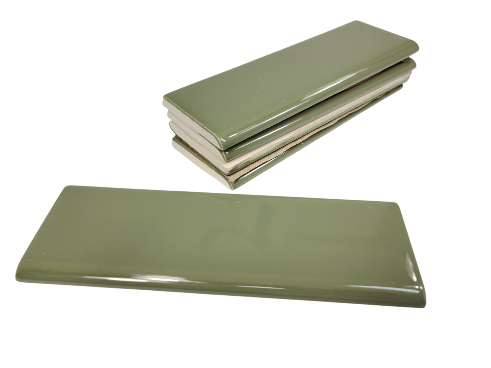 Avocado Green Ceramic Tile Bullnose Subway Backsplash Trim Mid Century Modern