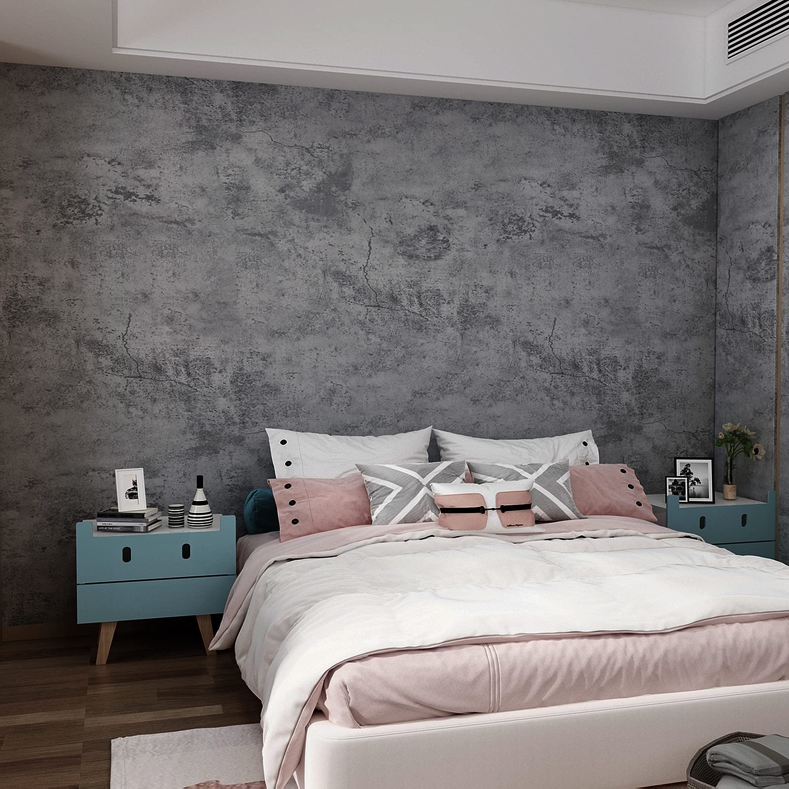 3YECAO 16″×118″ Thick Blue Grey Peel and Stick Concrete Wallpaper 3d Faux G