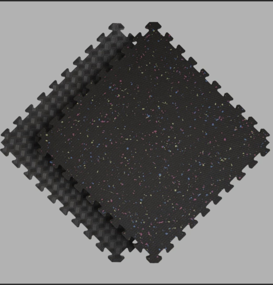 Norsk Dual Density Foam Floor Tiles 12 Pack Black Neon Specks 24″x24″x.79″ 48ft²