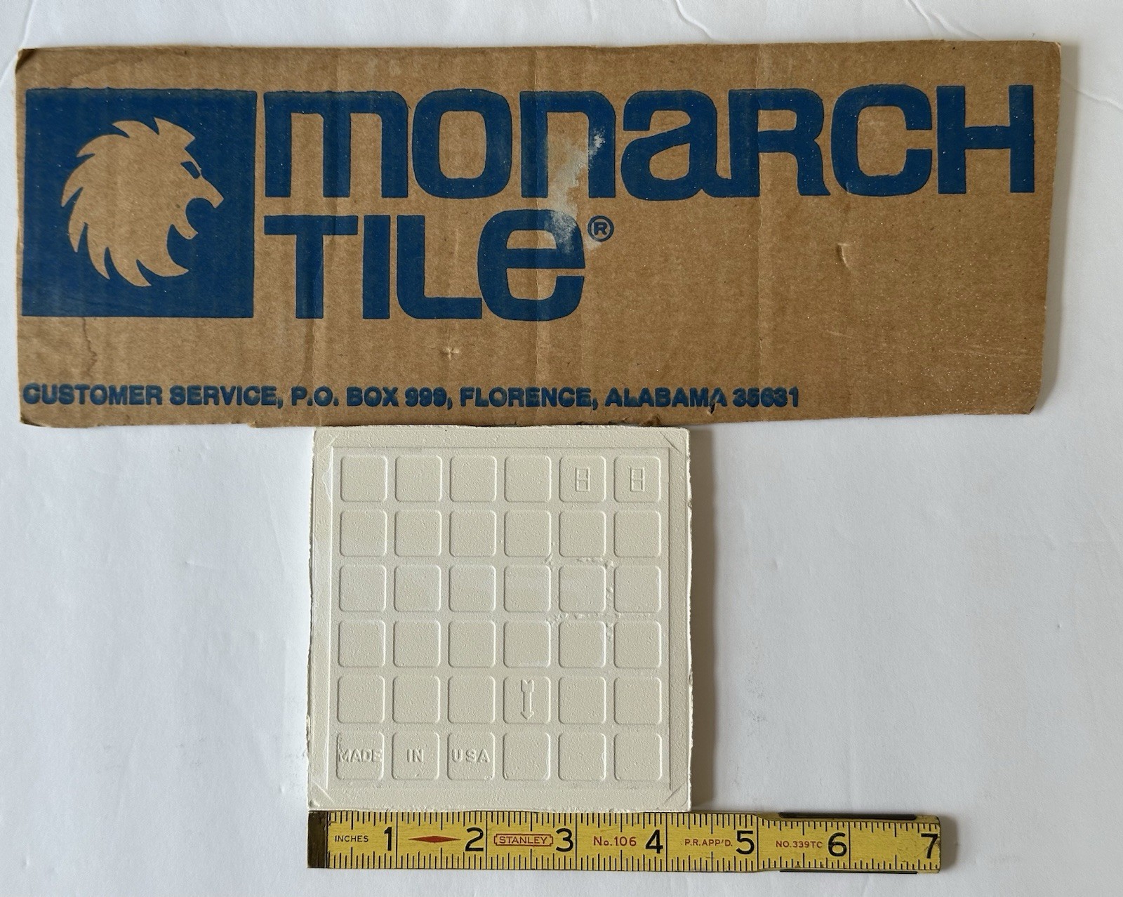 1 pc. Gloss – Bright – White: 4-1/4″ Ceramic Tile by Monarch Tile Co. USA, New