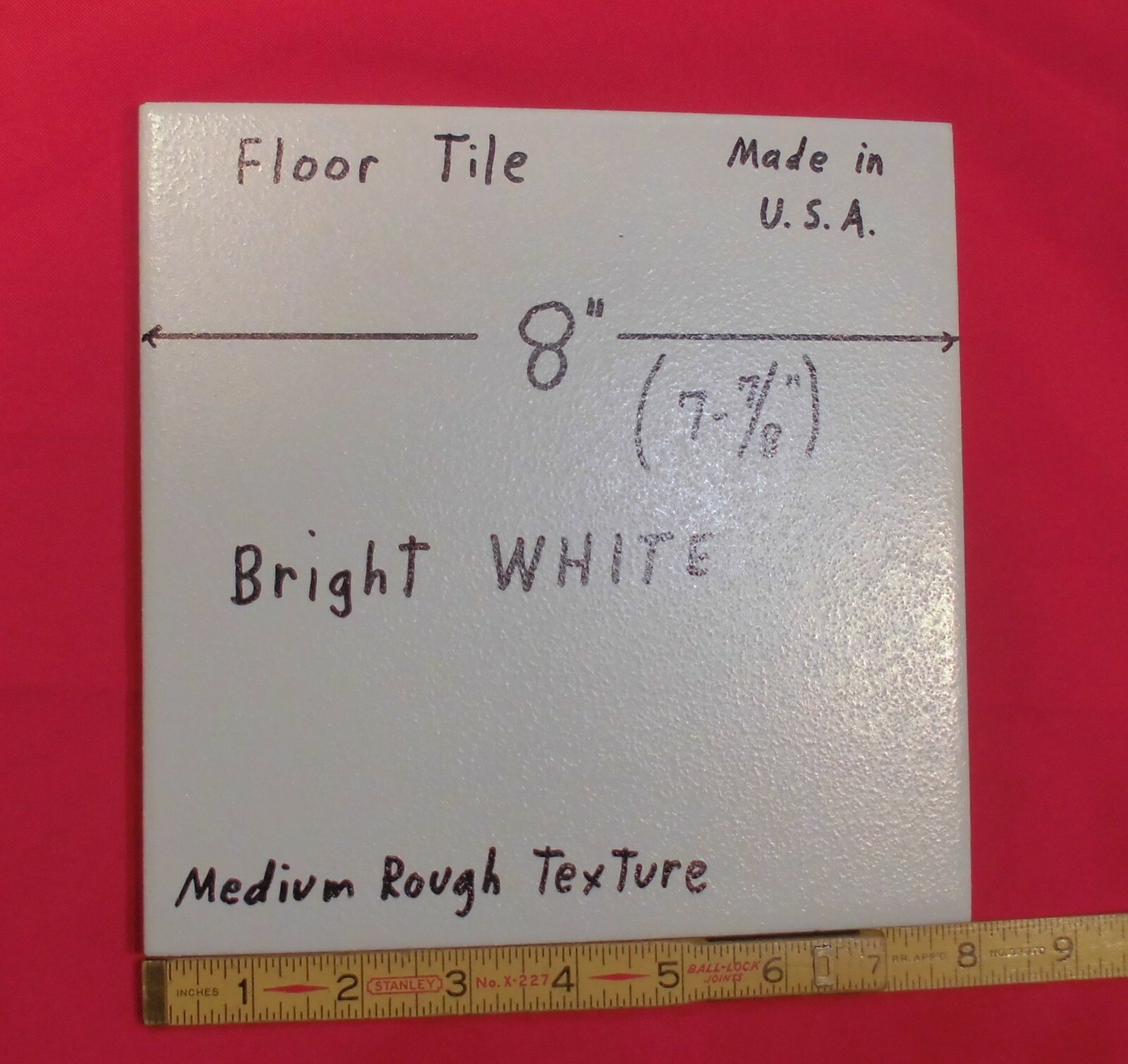 1 pc. *Bright White* Ceramic Floor Tile 8″ X 8″ Medium Textured: Made USA, NEW