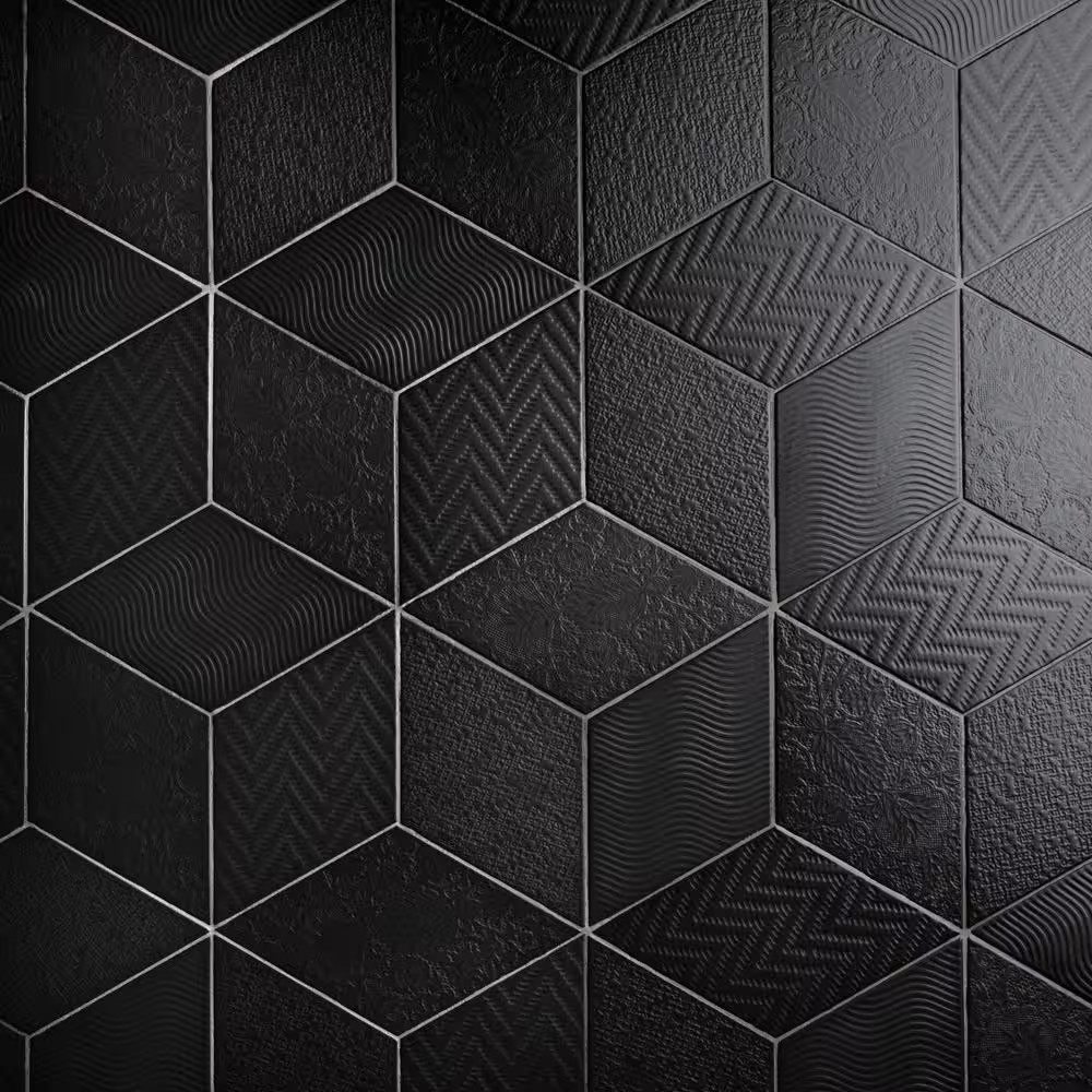 Rhombus Black 5-1/2 In. X 9-1/2 In. Porcelain Floor and Wall Tile (11.4 Sq. Ft./