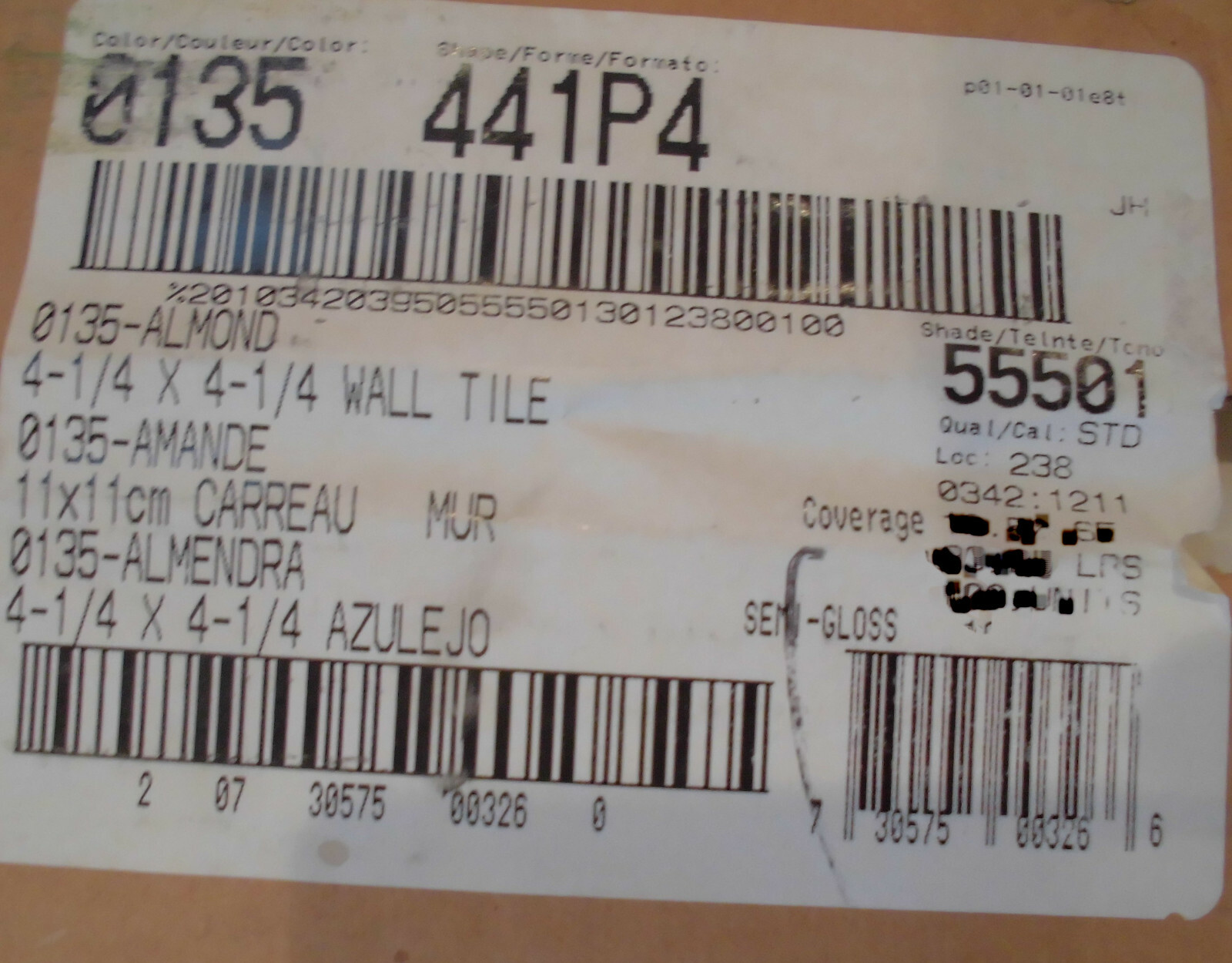 1 pc. *Almond #D-135* 4-1/4″, Glossy Ceramic Tile by Daltile Co. New Stock
